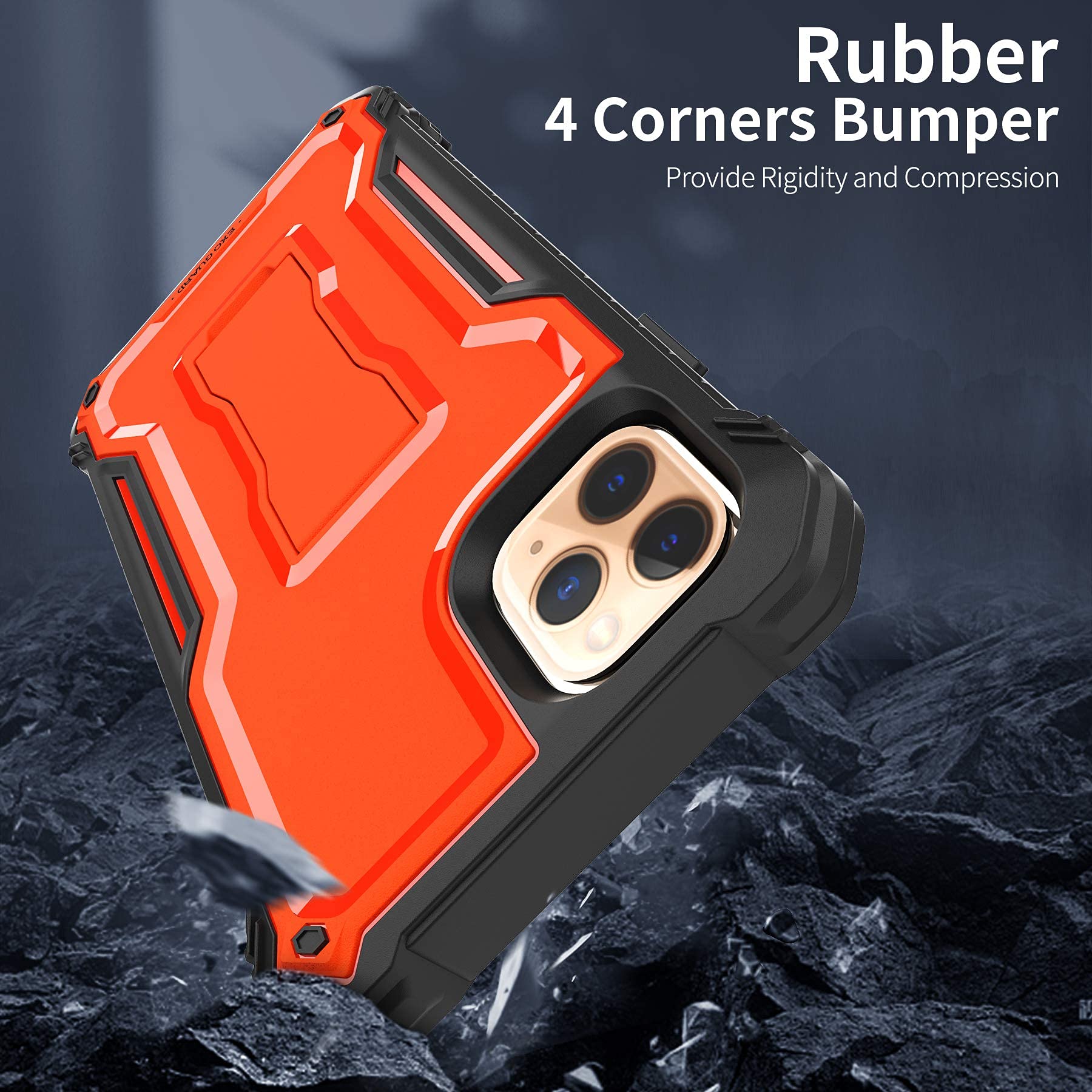 ExoGuard Shockproof Full-Body Case for iPhone 11 Pro Max - Rugged Protective Cover with Built-in Screen Protector & Kickstand (Orange) - Perfect for Outdoor Activities, Travel & Daily Protection