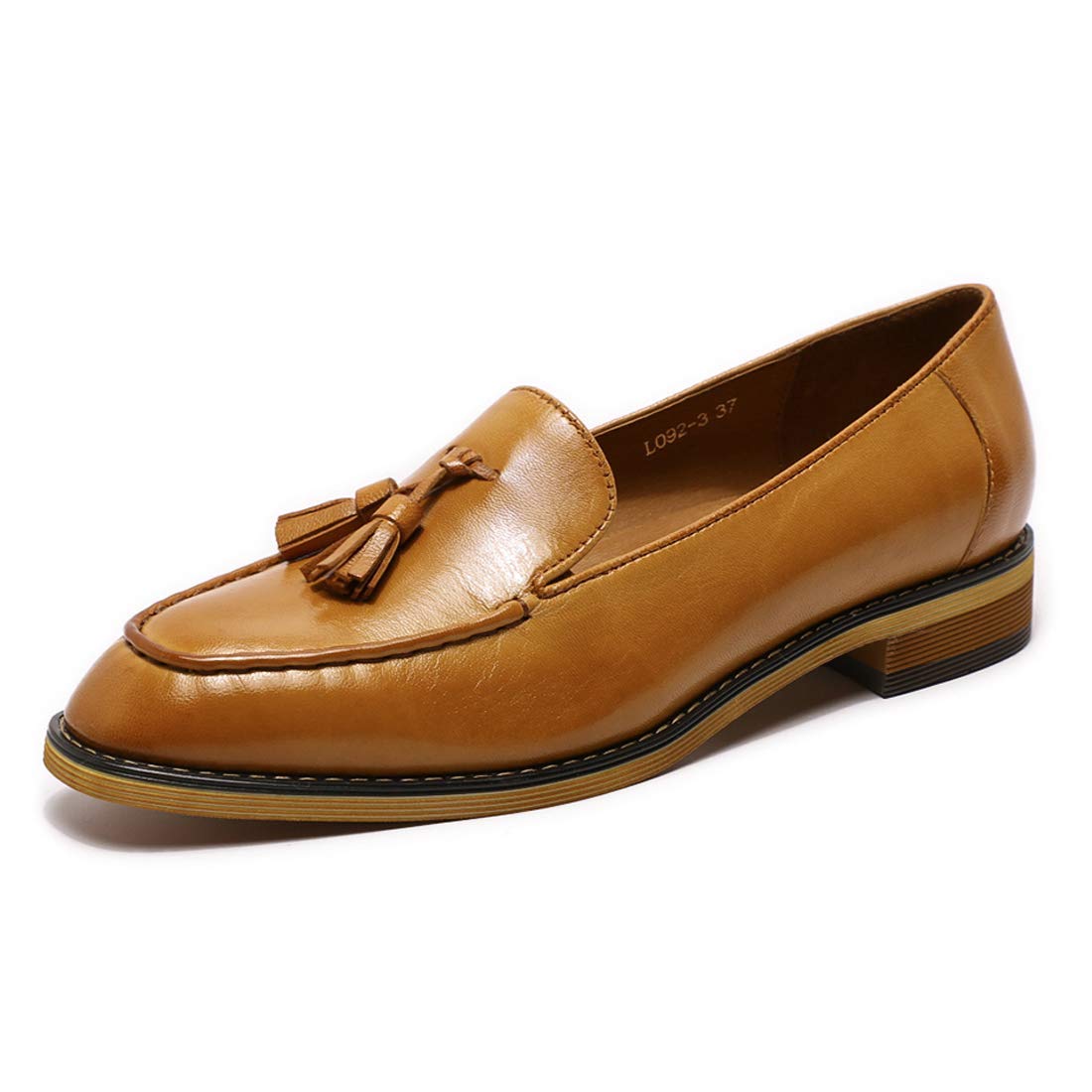 Mona Flying Women's Genuine Leather Tassel Loafers - Slip On Dress Casual Flats for Work & Office - Comfortable Women's Shoes for Business, Travel & Everyday Wear