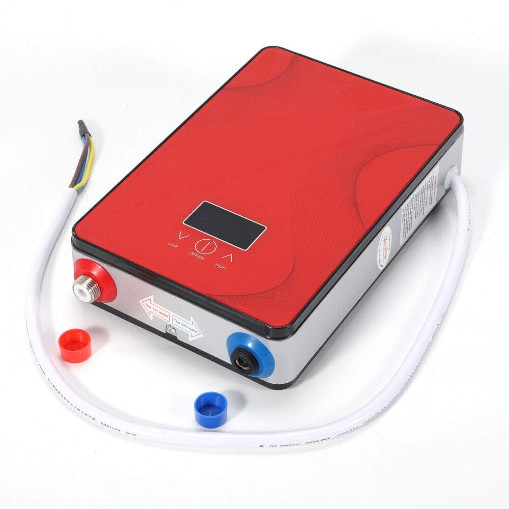 YIYIBYUS 6500W 220V Portable Electric Tankless Water Heater - Instant Hot Water for Shower, Kitchen & Bathroom - Digital Display, Energy Efficient (Red) - Perfect for Apartments, Camping & RV Use