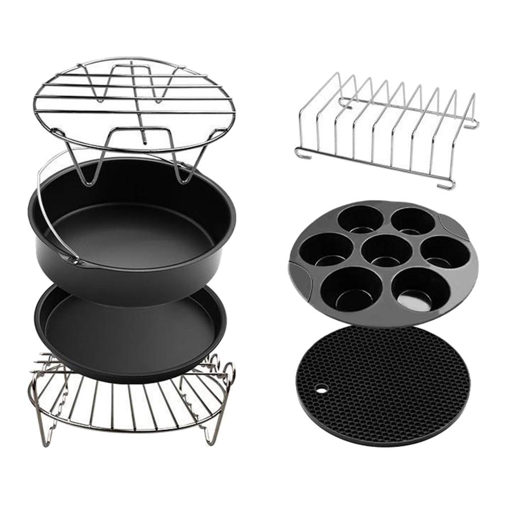 7-Piece Air Fryer Accessories Set - 7-Inch Cake Barrel & Pizza Pan - Compatible with 3.5QT to 5.3QT Air Fryers - Perfect for Baking, Roasting & Meal Prep