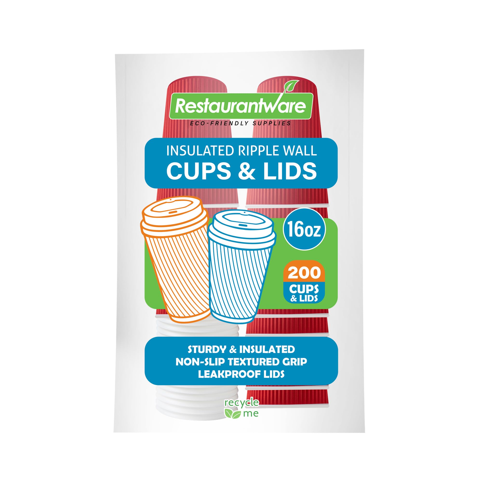 16oz Insulated Coffee Cups with Lids (200 Pack) - Leakproof & Non-Slip Red Disposable Paper Cups for Hot Beverages - Perfect for Coffee, Tea, Hot Cocoa & Lattes at Cafés, Offices & Events