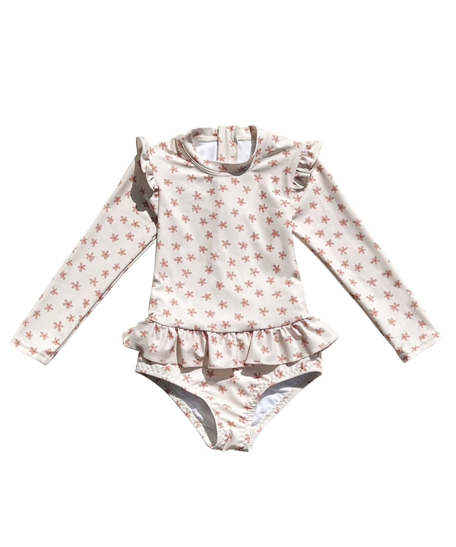 Girls Long Sleeve One Piece Swimsuits - UPF 50+ Rash Guard Bathing Suit with Ruffle Butt Cover - Sun Protection Swimwear for Toddler & Kids at Beach, Pool & Water Park