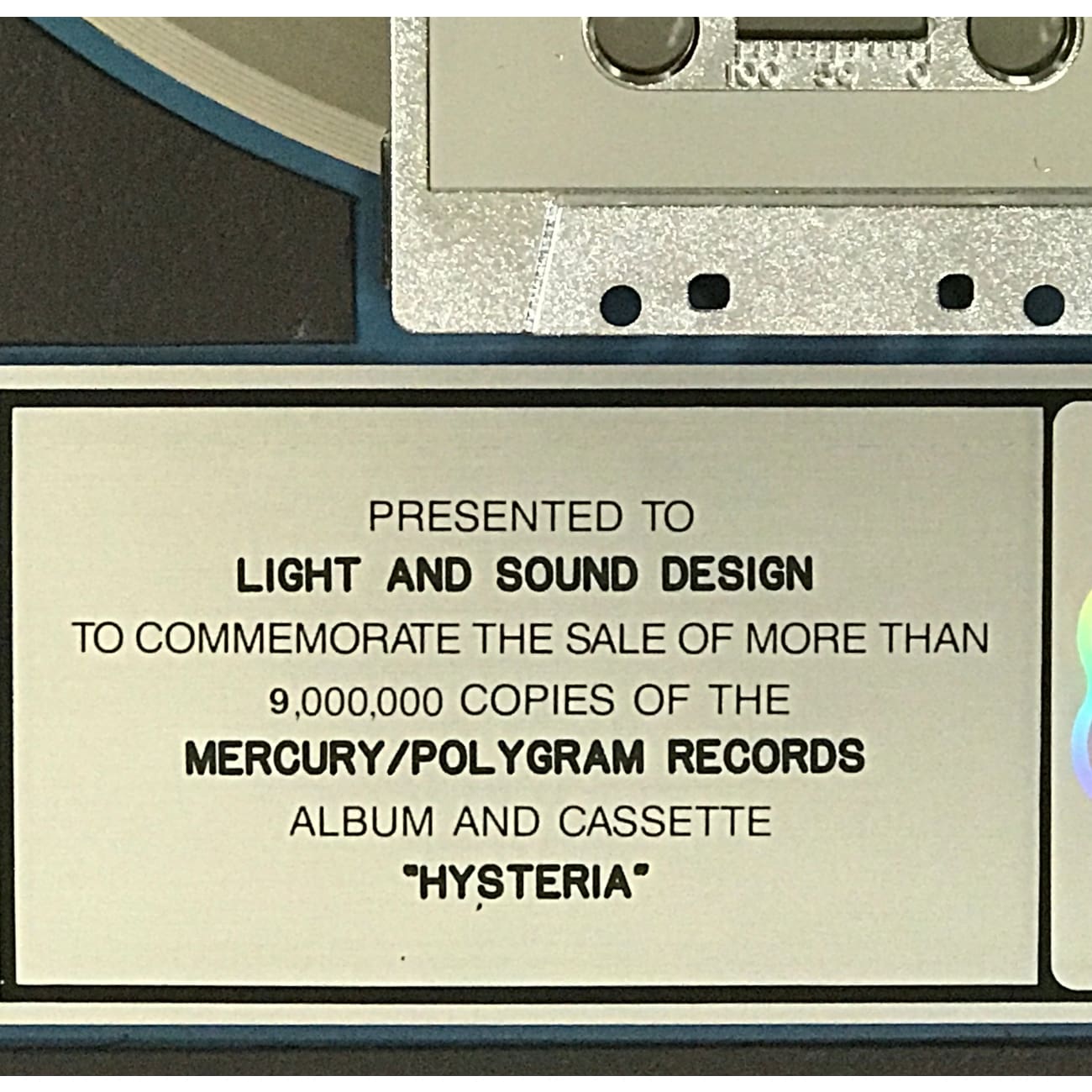 Def Leppard Hysteria 9x Platinum LP Vinyl Record - RIAA Certified Award - Perfect for Music Collectors & Classic Rock Fans