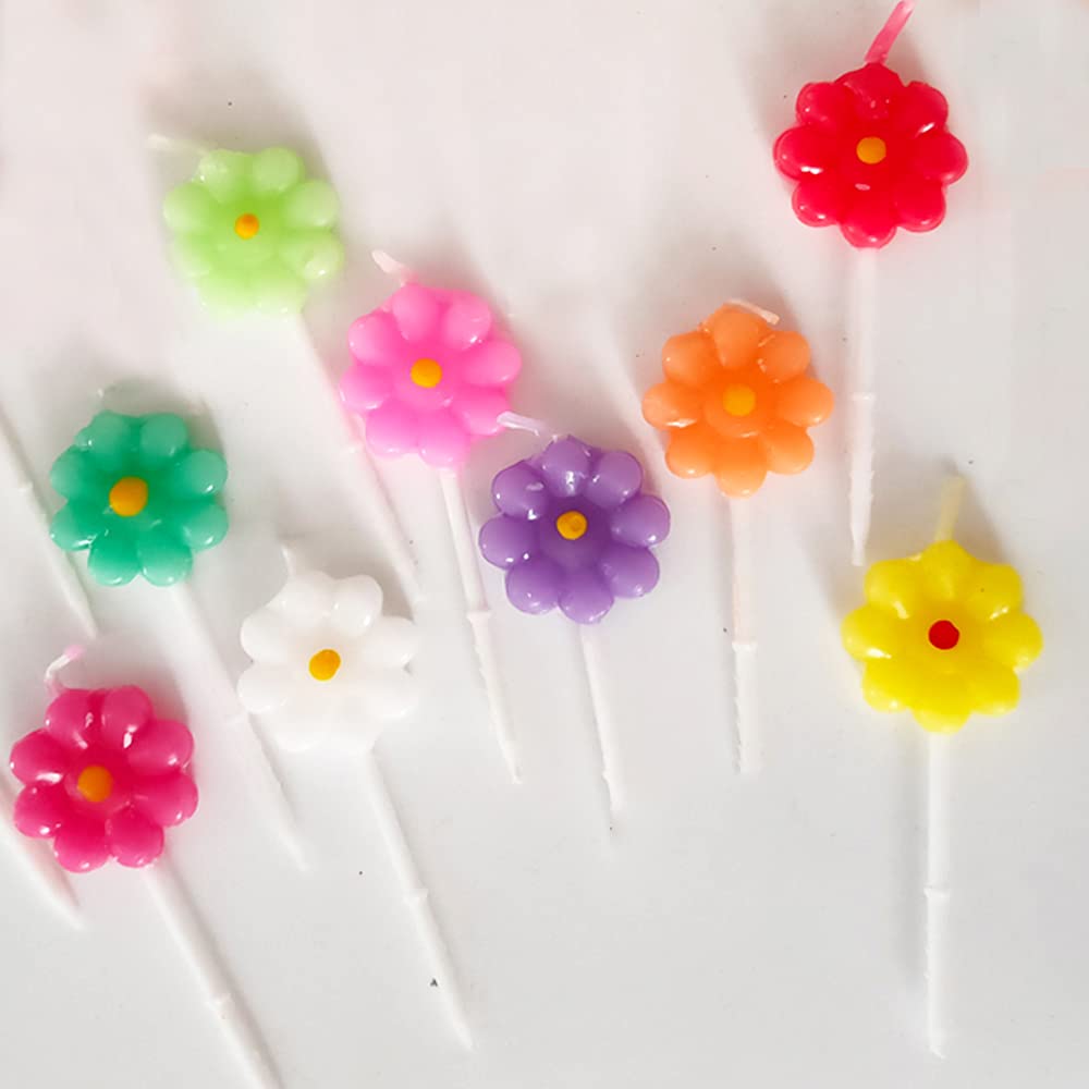 Flower Cake Candles - 10 Pack Floral Shaped Birthday Cake Topper Decorations for Wedding, Baby Shower & Party Celebrations