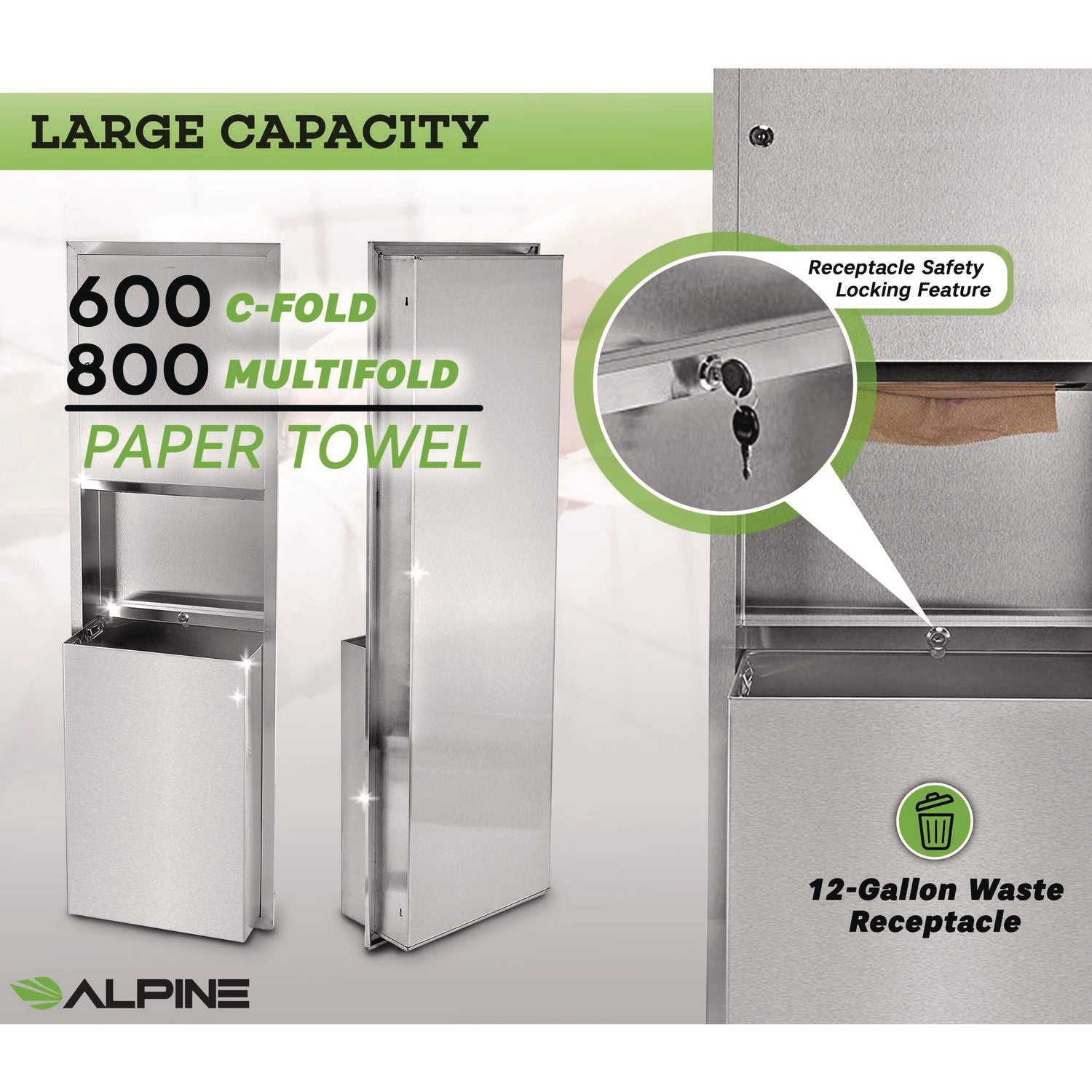 Stainless Steel Recessed Paper Towel Dispenser with Built-in Waste Bin - 56
