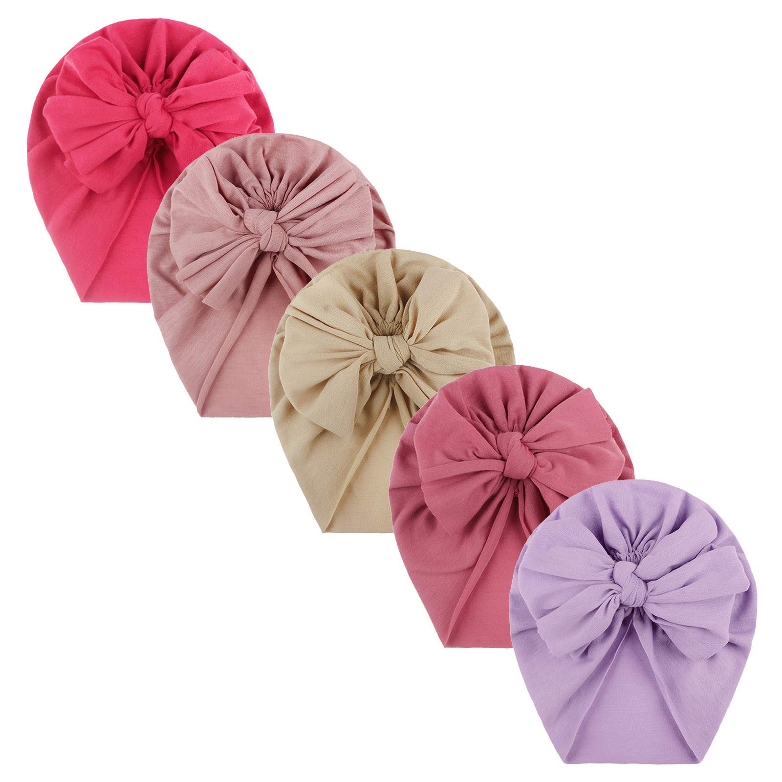 SHANGMAOYO 5-Piece Girls Knotted Headbands Set - Toddler Baby Bow Hair Accessories, Soft Cotton Headwraps & Turban for Infants (Solid Colors, One Size) - Perfect for Newborn Photoshoots, Birthday Gifts & Daily Baby Care