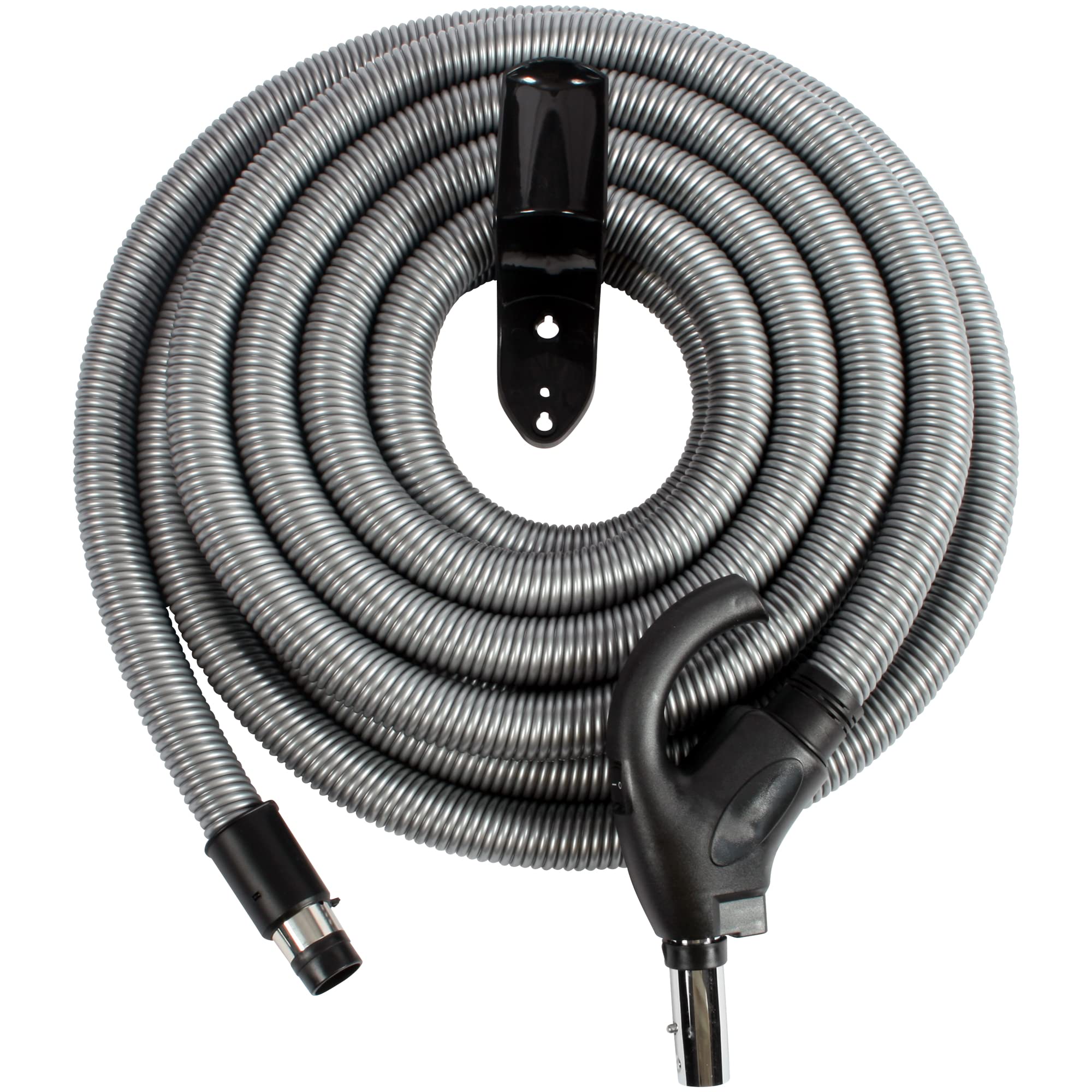 Cen-Tec Systems 97272 Low Voltage Central Vacuum Hanger with 35 Ft. Hose - Silver | Wall-Mounted Vacuum Accessory for Home & Garage Cleaning