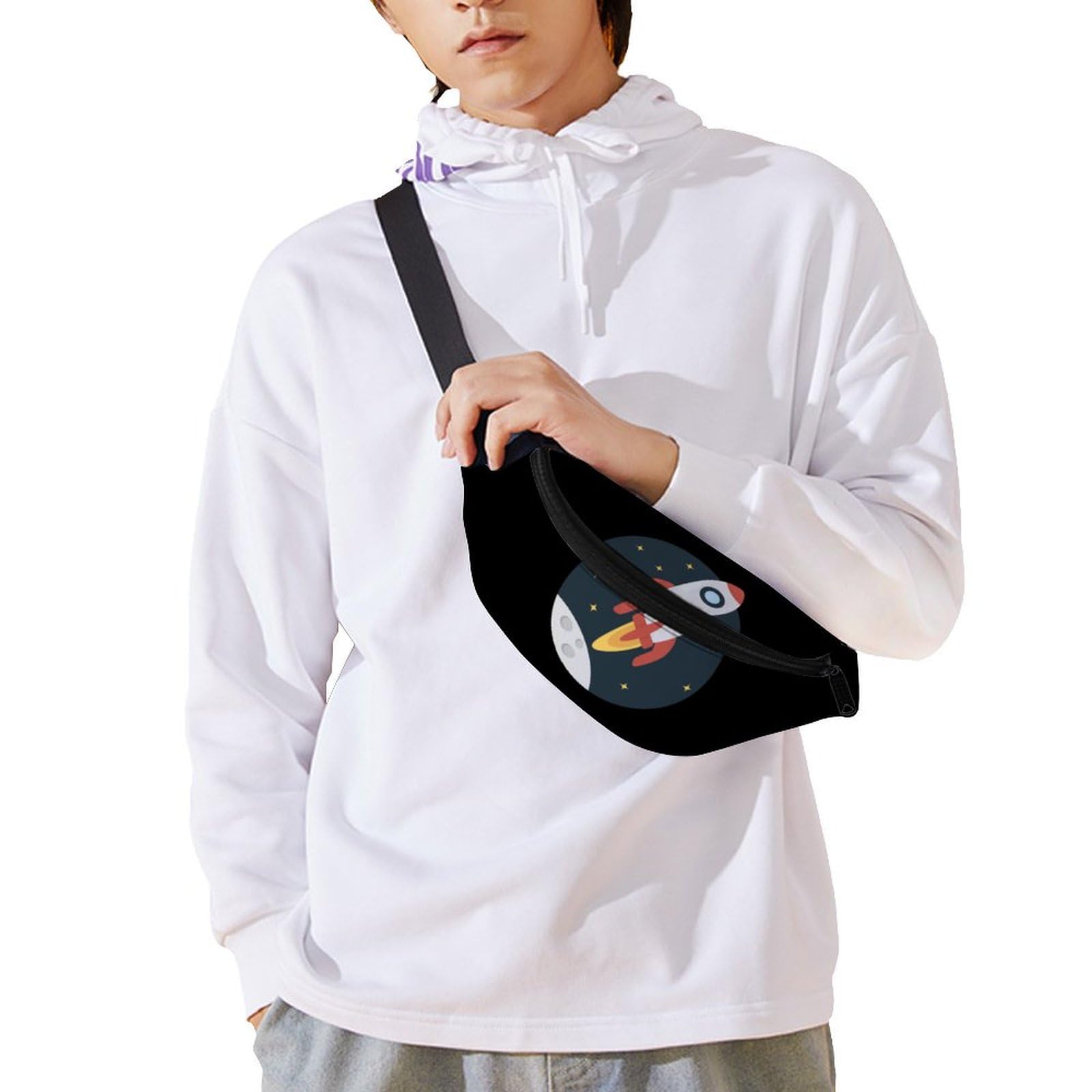 **Space Rocket Print Belt Bag - Adjustable Waist Pouch & Crossbody Bag for Women & Men - Perfect for Travel, Hiking, and Everyday Use**
