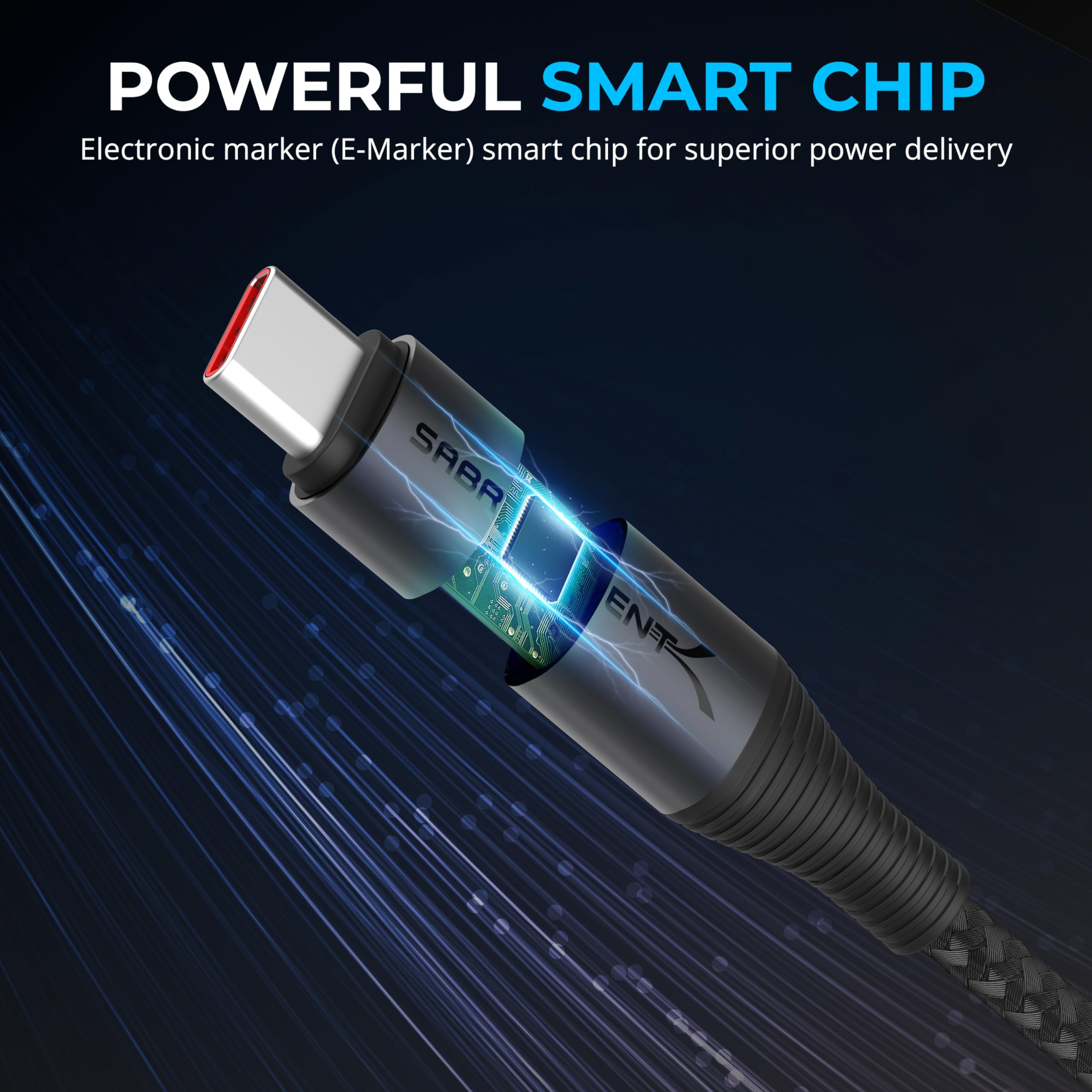SABRENT USB C to USB C Cable 6.6FT with Smart Display - 100W Fast Charging & 480Mbps Data Transfer - E-Marker Certified for MacBook Pro, Galaxy S23, iPad Pro - Perfect for Home, Office & Travel Charging (CB-C2C2)