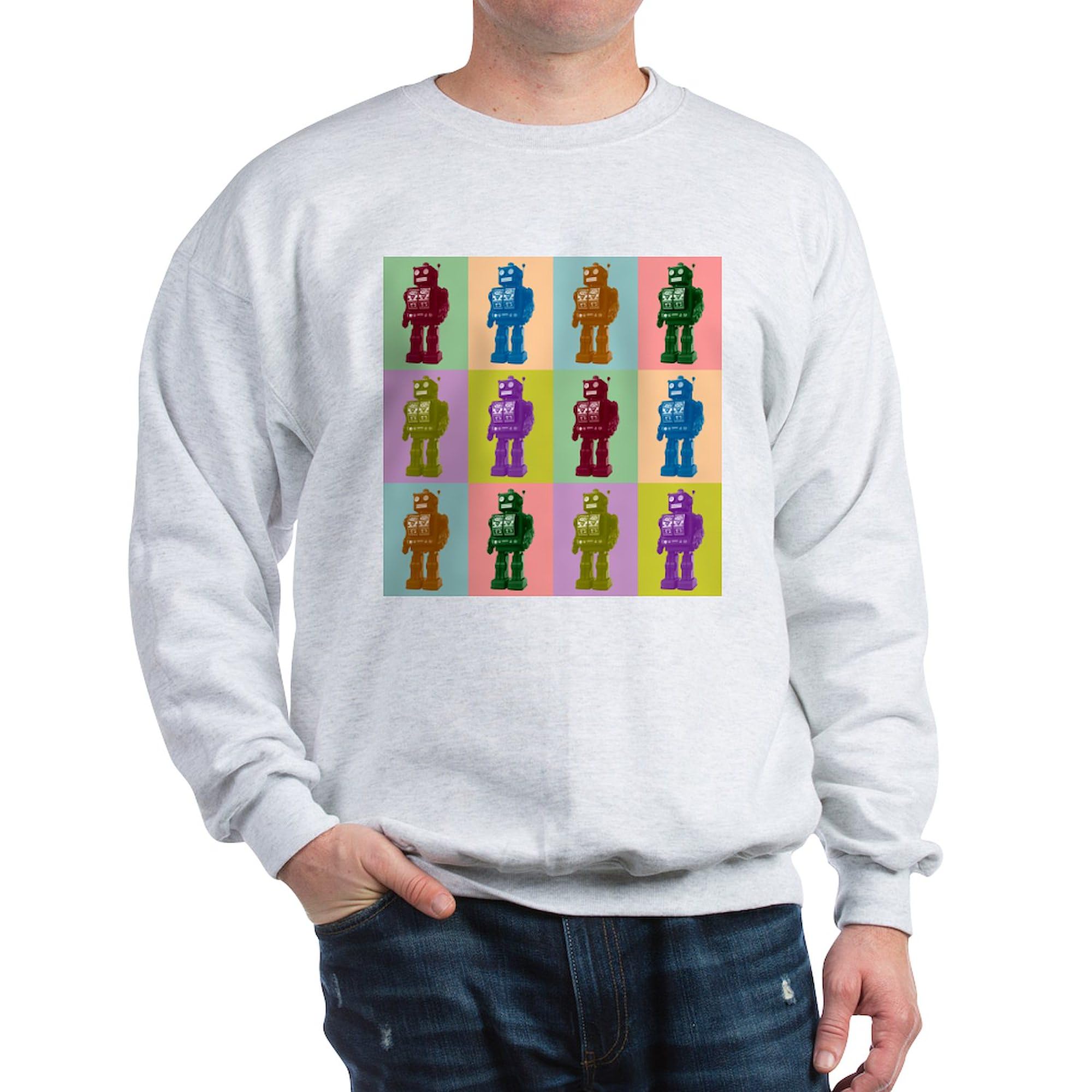 Pop Art Robots Sweatshirt - Classic Crew Neck Lightweight Pullover | Casual Wear, Gift for Sci-Fi Fans, Robot Lovers