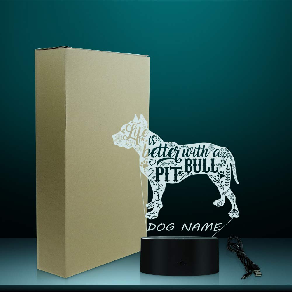 Pitbull Custom Dog Name 3D LED Desk Lamp - Touch Control Mood Light for Dog Lovers, Bedside Night Light, Home Office Decor (Perfect Gift for Pit Bull Enthusiasts) | Ideal for Bedrooms, Living Rooms & Pet-Themed Spaces