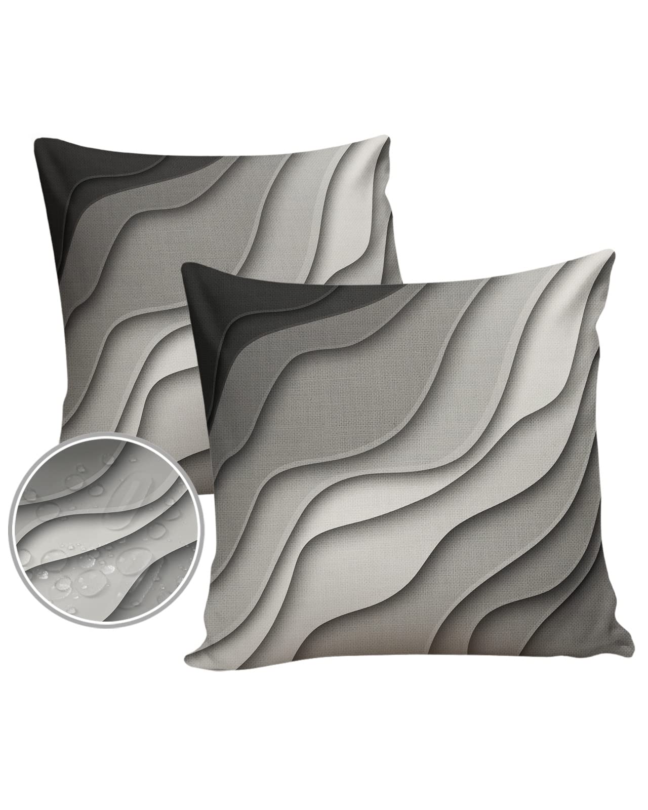 Waterproof Outdoor Throw Pillow Cover Set of 2 - Gray Modern Geometric Lumbar Pillowcases, 26x26 Inches, Abstract Beach Design for Patio Furniture, Couch & Garden Decor - Perfect for Backyard, Poolside & Coastal Living Spaces