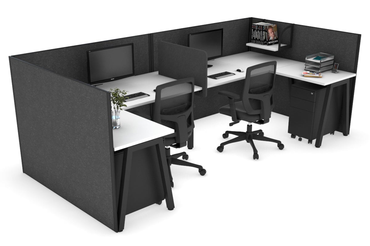 Quadro A Legs 2-Person Corner Workstation - U-Shaped Black Frame Office Desk [1600L x 1800W with Cable Management] - Perfect for Collaborative Workspaces & Home Offices