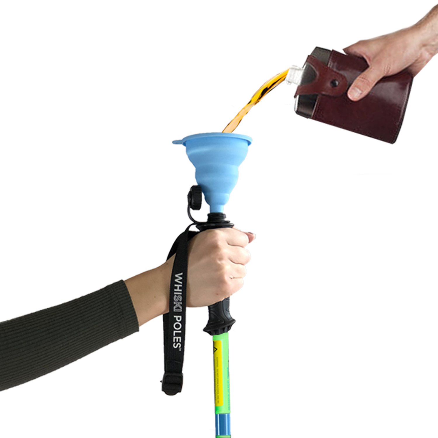 Best Ski Pole Flask for Skiers - 16 oz Stainless Steel Liquor Holder with Free Collapsible Funnel & Decorative Stickers | Perfect for Ski Trips, Après-Ski Parties & Outdoor Adventures