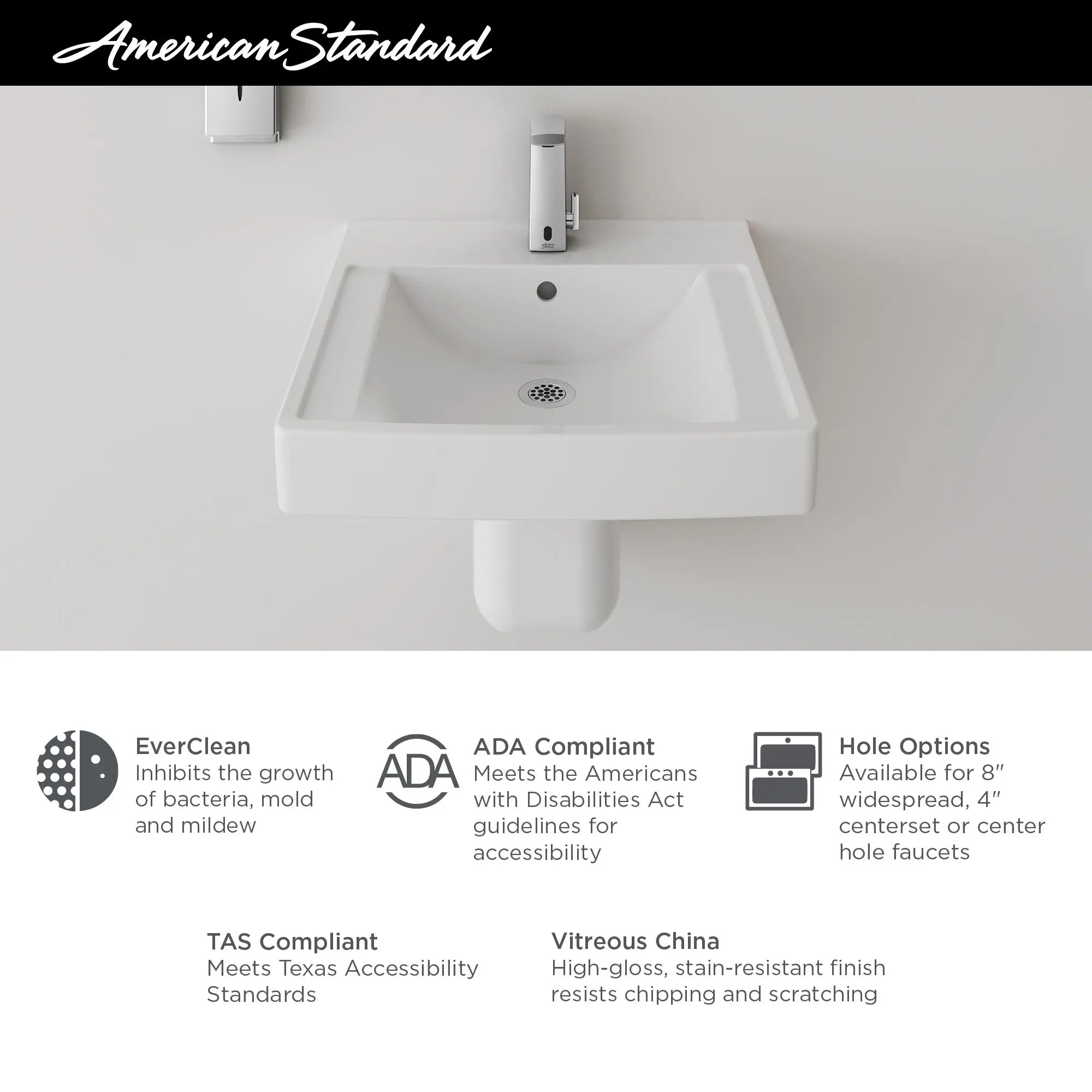 Decorum® 21 x 20.25 Inch Wall Mounted EverClean® Bathroom Sink with 8 Inch Widespread Faucet - Perfect for Modern Bathrooms, Powder Rooms, and Small Spaces