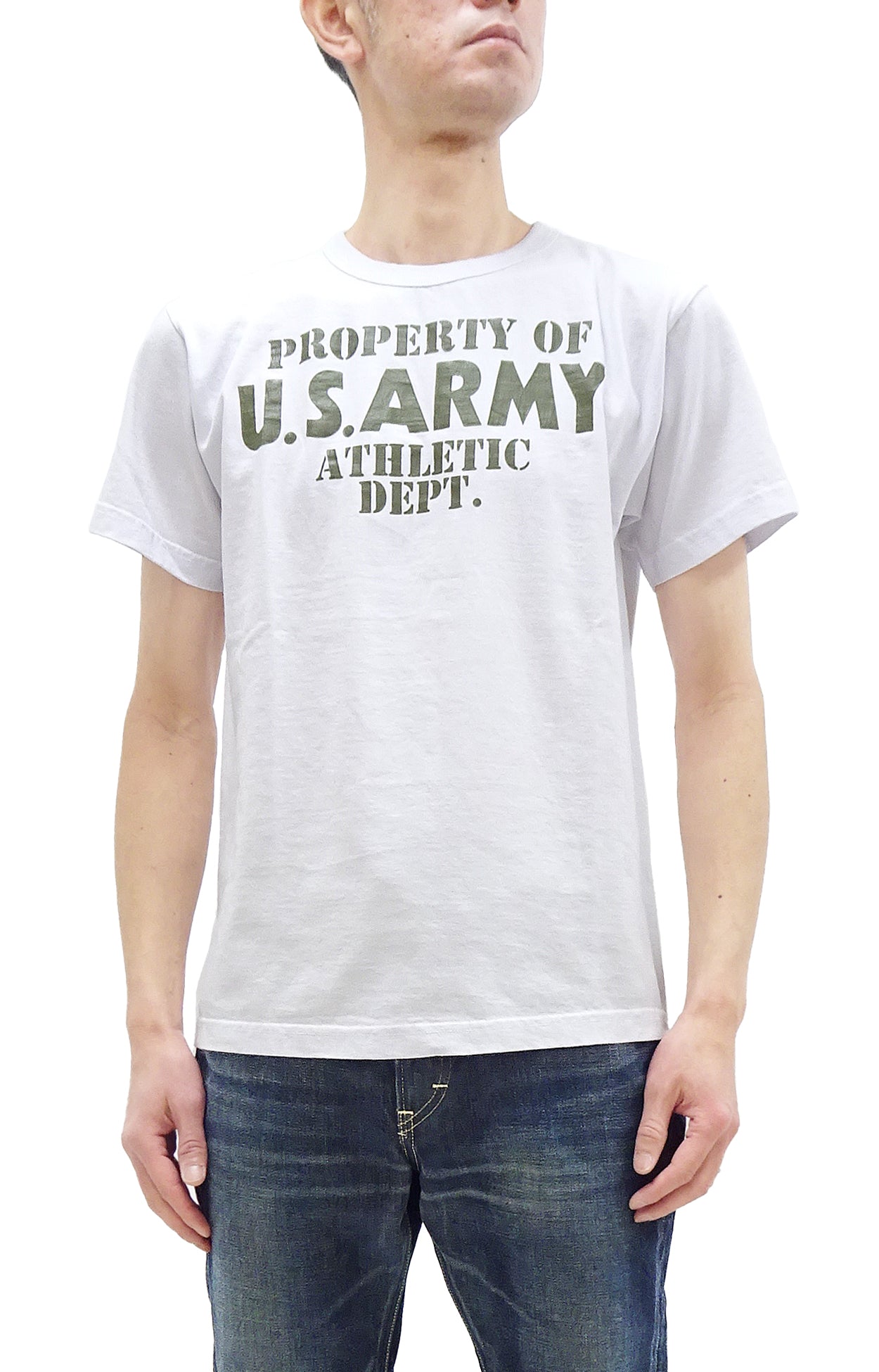 Buzz Rickson Men's U.S. Army Athletic Graphic Short Sleeve T-Shirt - Military Inspired Loopwheeled Cotton Tee - White - Perfect for Casual Wear, Military Enthusiasts & Vintage Style Lovers