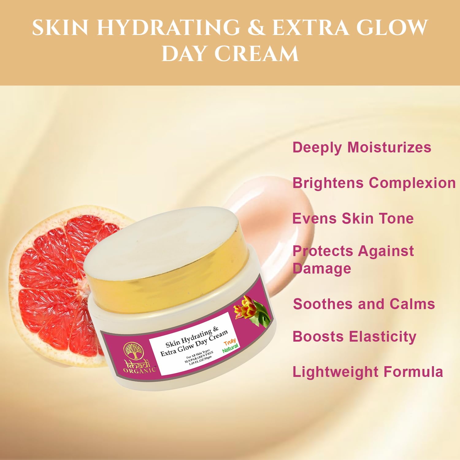 Khadi Organic Skin Hydrating & Extra Glow Day Cream 50g - Natural Vegan Moisturizer for Radiant & Glowing Skin | Paraben-Free, Cruelty-Free | Pack of 2 | Perfect for Daily Hydration & Brightening Skin Care Routine