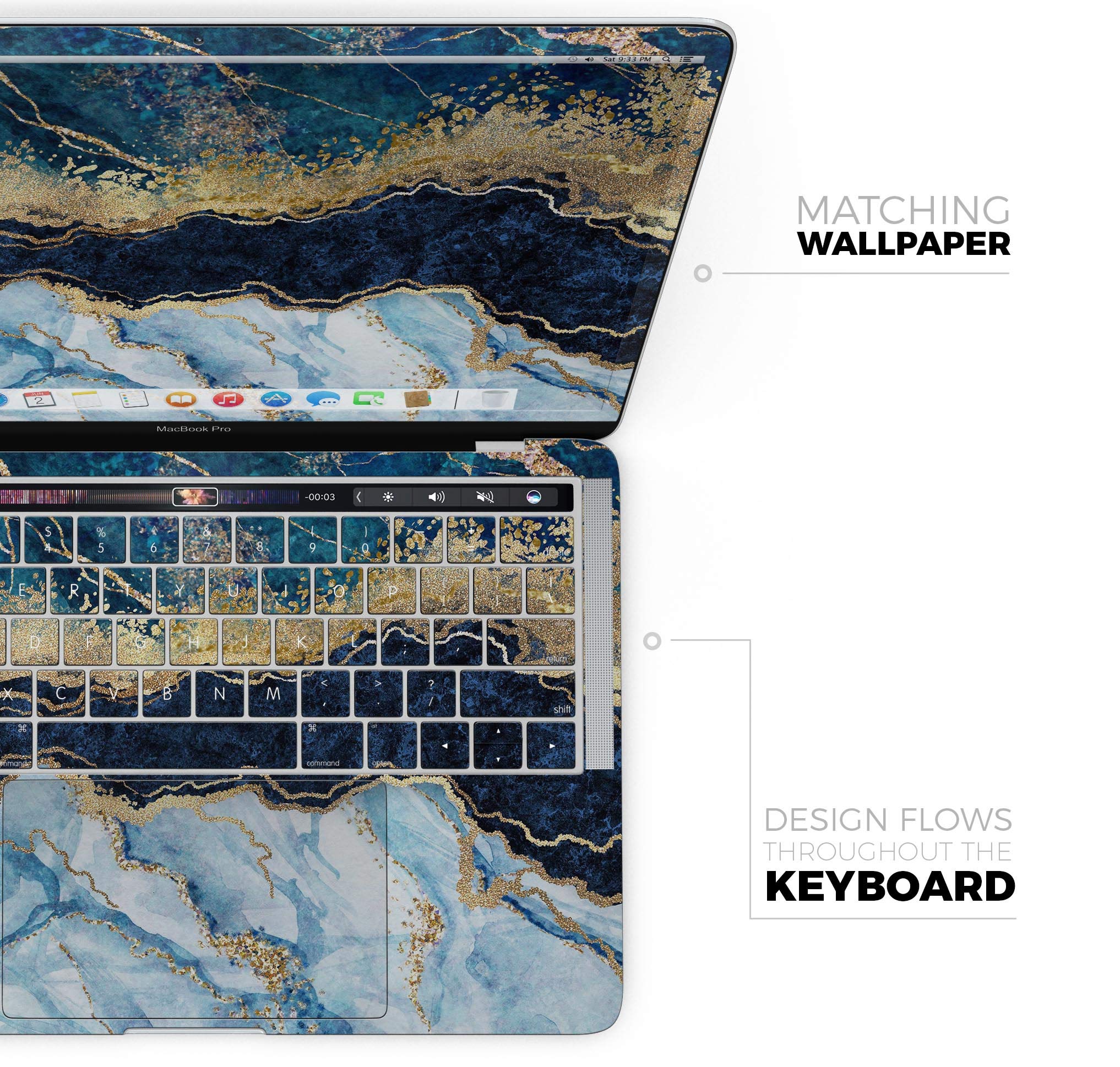 Premium Foiled Marble Agate Full-Body Wrap Scratch Resistant Decal Skin for MacBook Air 13