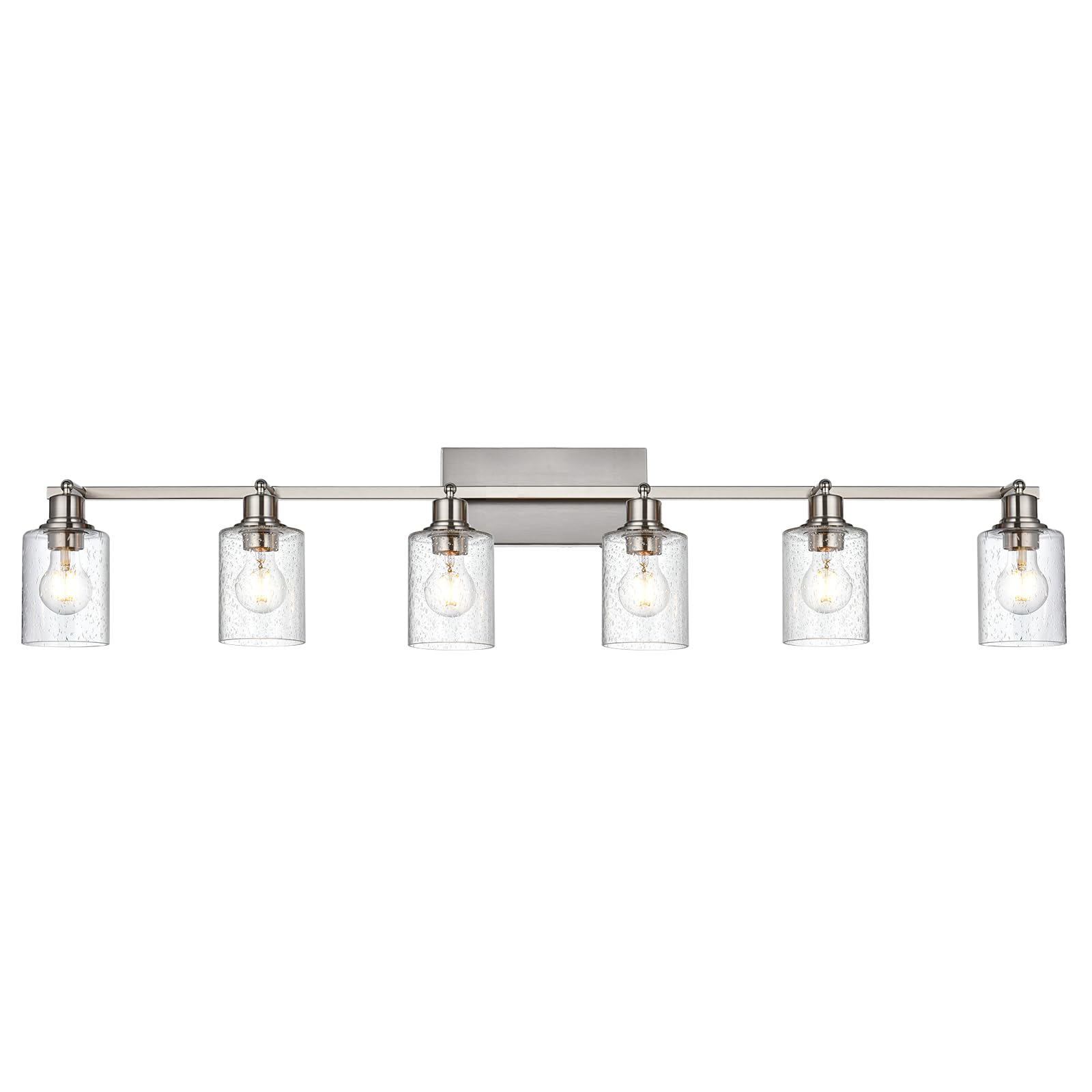 6-Light Flexible Track Lighting Kit - Brushed Nickel Flush Mount Ceiling Spotlights with Seeded Glass | Modern Track Light Fixtures for Kitchen, Bedroom & Bathroom Vanity | Perfect for Ambient Lighting in Living Rooms, Dining Areas and Retail Spaces
