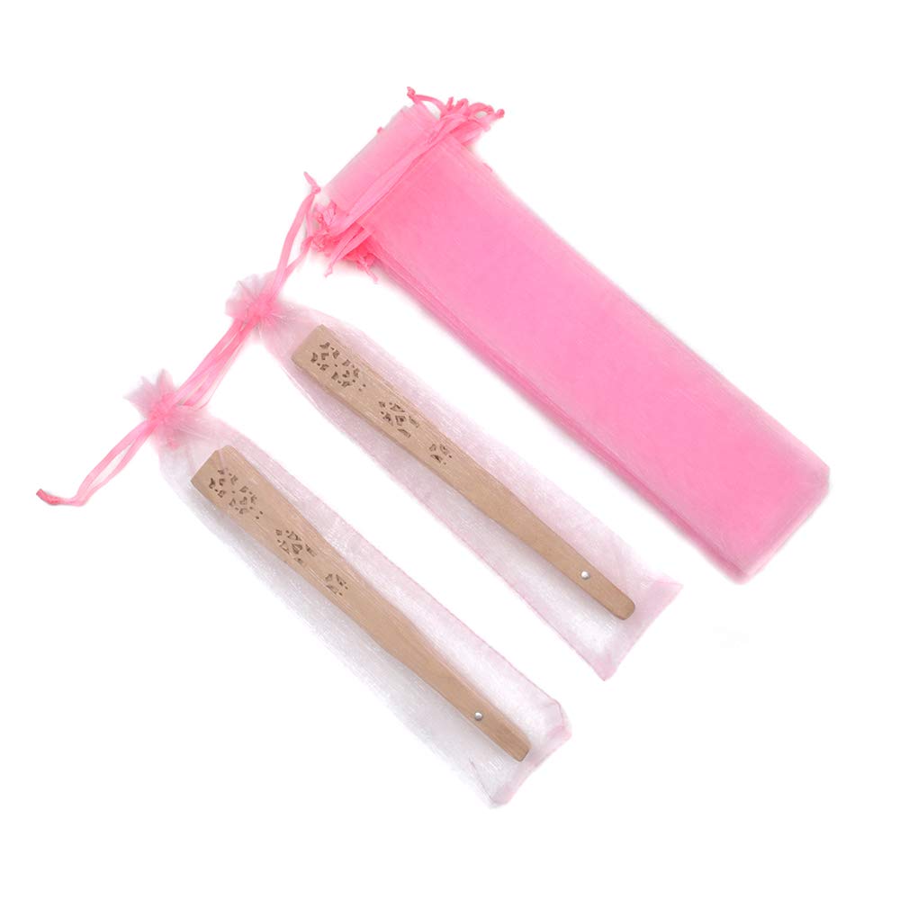 50Pcs Pink Organza Fan Bags - 2x10 Inch Mesh Hand Fan Drawstring Pouch for Wedding Favors, Baby Shower Gifts, Party Decorations - Perfect for Bridal Showers, Birthday Celebrations and Special Events