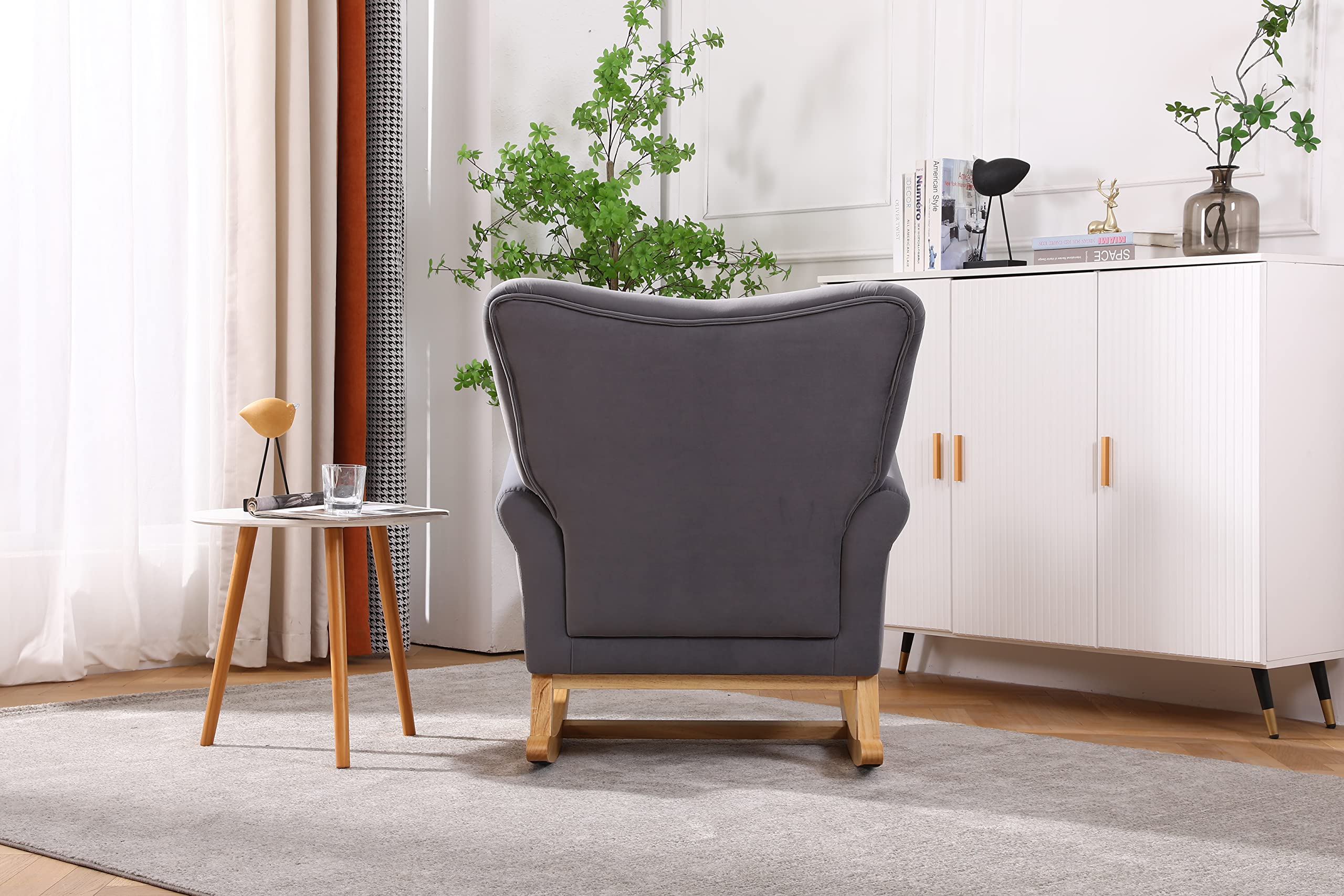 Nicbex High Back Rocking Chair - Velvet Upholstered Nursery Glider & Baby Rocker with Smooth Motion, Grey | Perfect for Nursing, Feeding, and Soothing Babies in Nursery or Bedroom