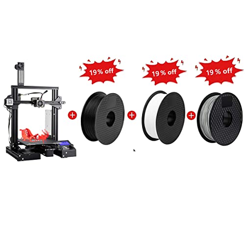 Creality Ender 3 Pro 3D Printer with 3D Printer PLA Filament Bundle - 1.75mm 1KG Black, White & Grey Filament for Home DIY, Prototyping & Educational Projects