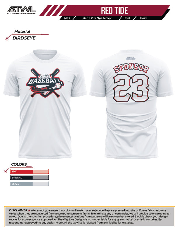 Red Tide Men's Cut Practice Full Dye Lacrosse Jersey - White | Lightweight & Breathable for Training & Game Day Performance