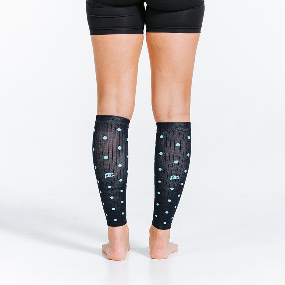 Compression Calf Sleeves with Navy Dots - Breathable Support for Running, Cycling & Recovery - Perfect for Athletes & Active Lifestyles