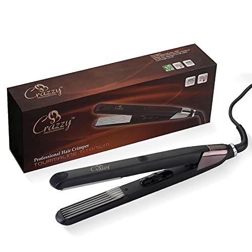 Professional Tourmaline Titanium Hair Crimper with Silver Titanium Plates - Small Size, Adjustable Heat Control System for Women (Black) | Perfect for Beach Waves, Party Hairstyles & Salon-Quality Looks at Home