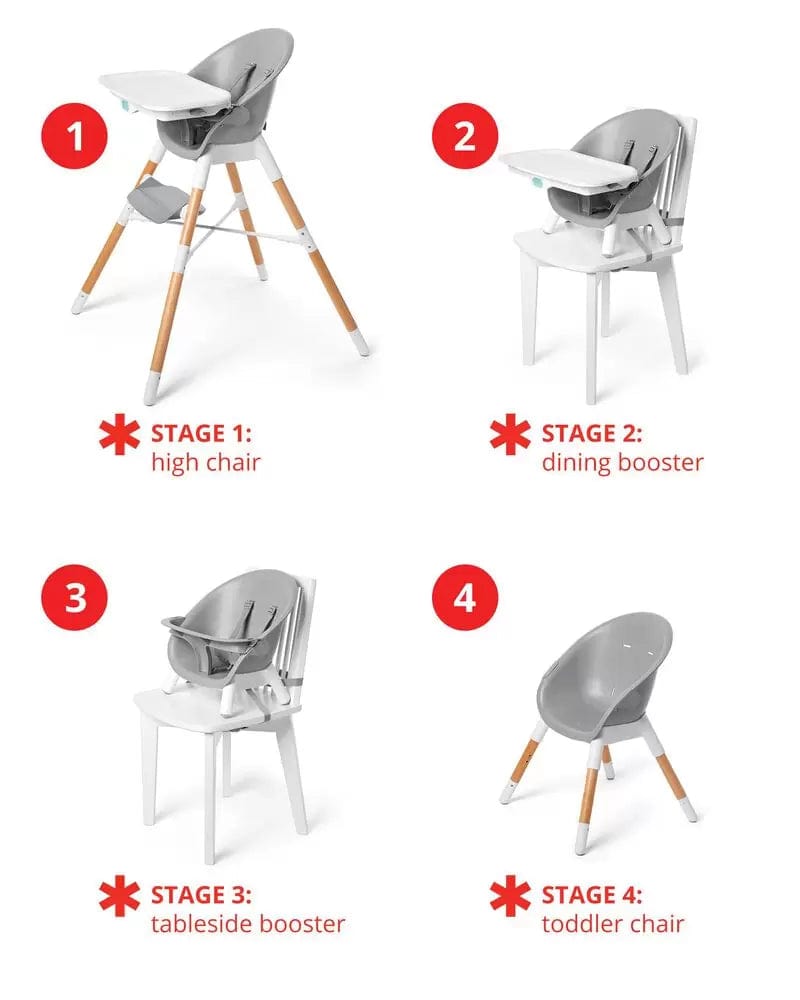 Skip Hop EON 4-in-1 Convertible High Chair - Adjustable Baby Feeding Seat with Removable Tray, Grey & White - Perfect for Dining, Weaning & Playtime