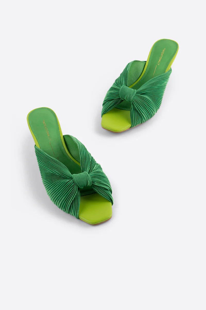 Green Satin Leather Slide Sandals for Women - Comfortable House Slippers for Indoor/Outdoor Wear - Perfect for Lounging, Spa, and Beach