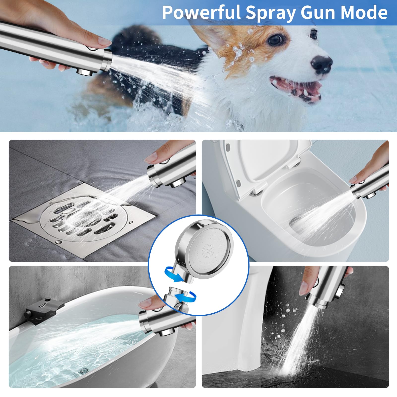 JONKEAN RV Shower Head with Hose - High Pressure Handheld Shower Head with Filter for Hard Water, Dry Hair & Skin - On/Off Switch - Chrome Finish - Perfect for Camping, Travel & Home Use