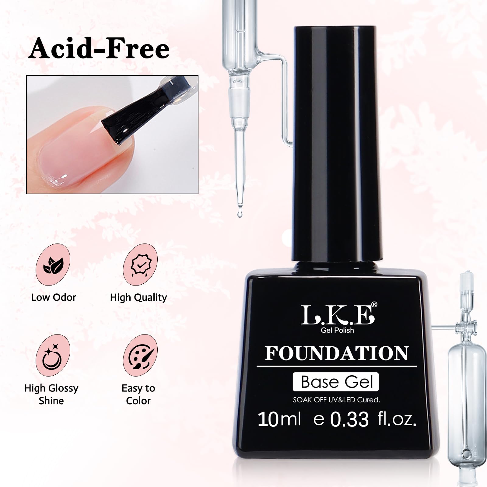 LKE No Wipe Gel Top and Base Coat Set - 2 Pcs Clear Shine Finish, Long Lasting Glossy Gel Base & Top Coat for Gel Nail Polish, Compatible with UV/LED Nail Lamp - Perfect for DIY Nail Art, Home Manicure & Professional Salon Use