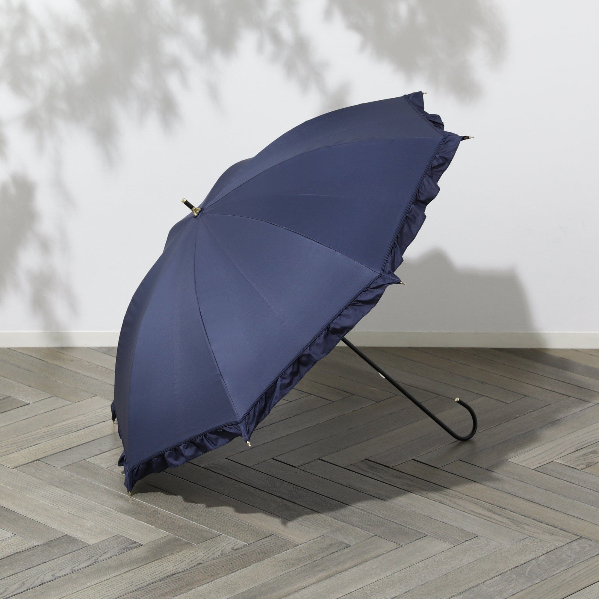 Classic Frill Long Umbrella Navy Blue - Waterproof Windproof Travel Umbrella for Women & Men - Perfect for Rainy Days, Commuting, and Outdoor Activities
