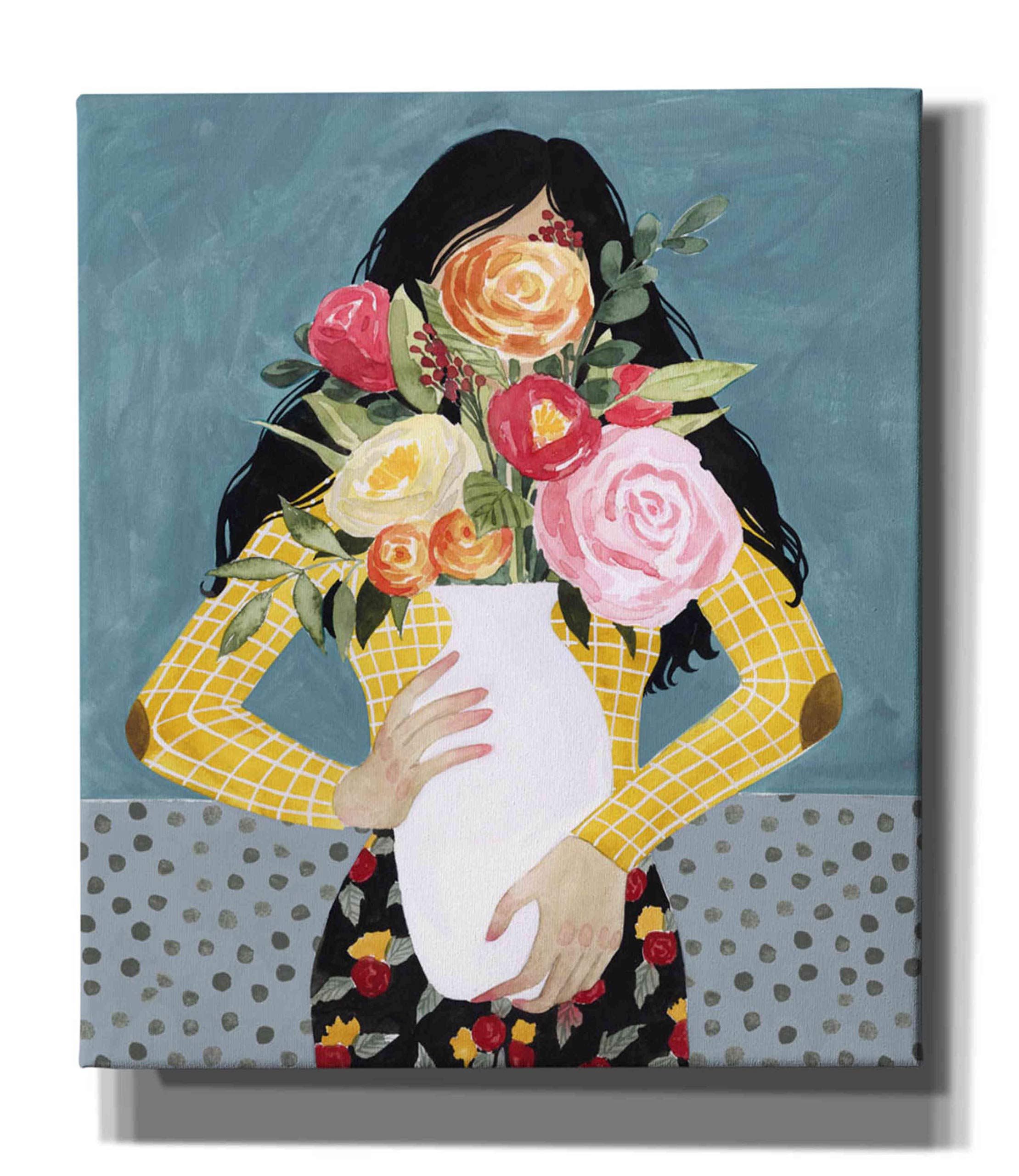 Grace Popp Flower Vase Girl II Canvas Wall Art - 26x30 Inch Modern Home Decor for Living Room, Bedroom & Office - Stretched Framed Ready to Hang Graffiti Painting