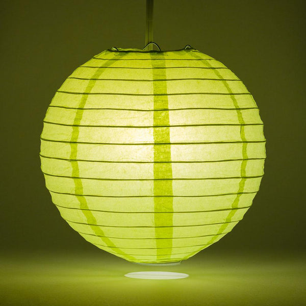 5 Pack 8 Inch Light Lime Green Round Paper Lanterns with Even Ribbing - Chinese Hanging Decorations for Wedding, Party, Garden & Home Decor
