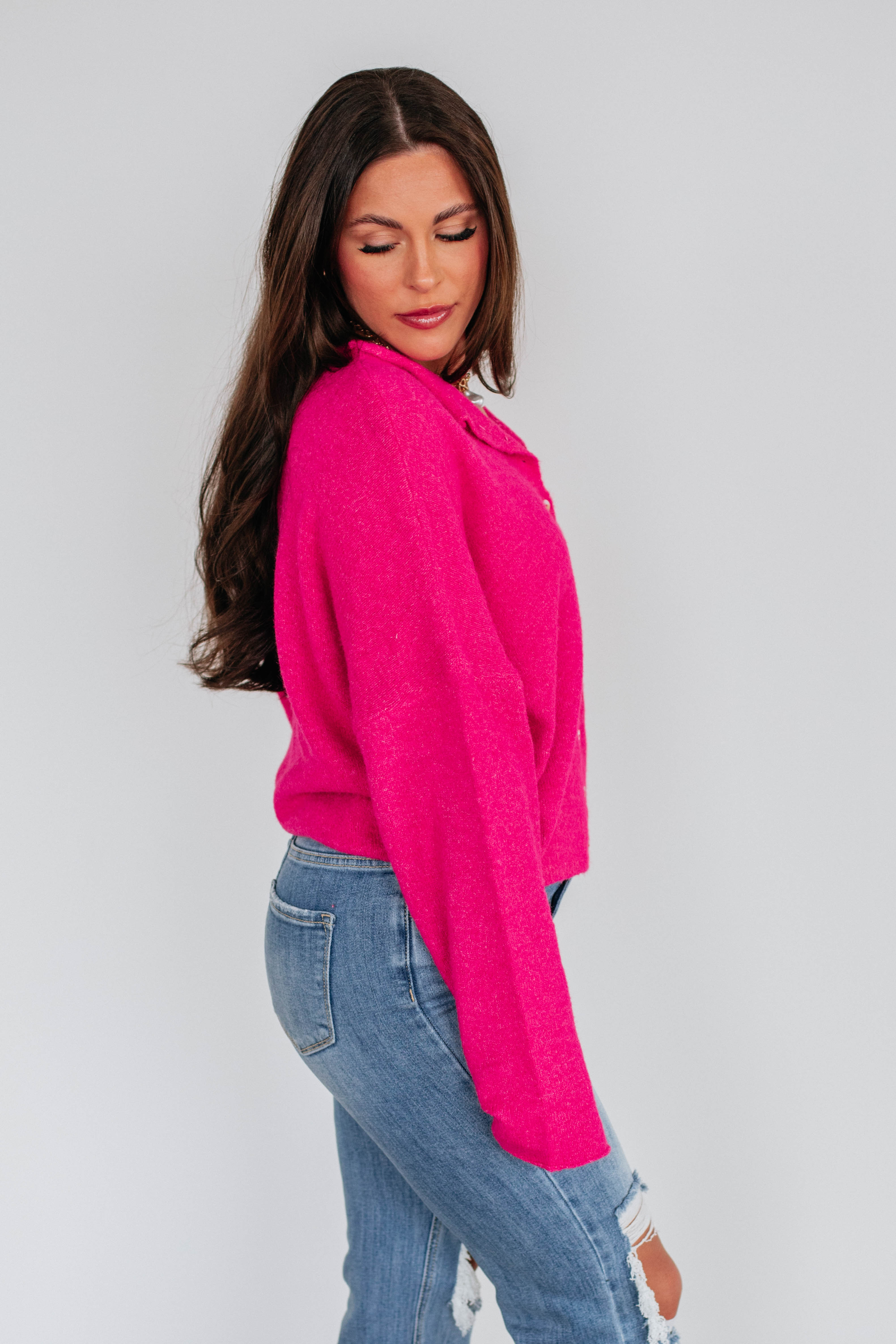 Brooke Cardigan Women's Fuchsia Pink Knit Sweater - Cozy & Stylish for Fall & Winter Outfits
