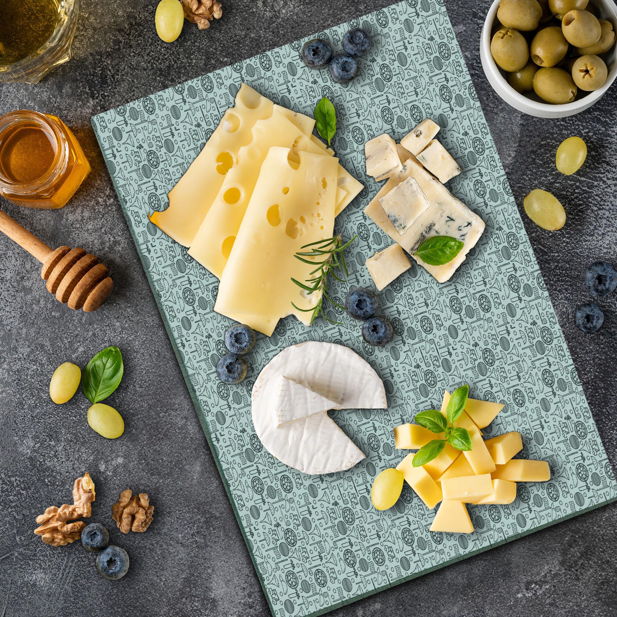 Ambesonne Golf-Themed Tempered Glass Cutting Board - Large Grey & White Doodle Art Design - Perfect for Outdoor BBQ, Picnics & Kitchen Serving - Golf Equipment & Decor Gift Idea
