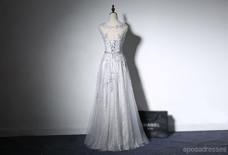 Elegant Gray Lace Beaded Open Back Prom Dress for Evening Party | Long Formal Gown for Prom Night | Custom Fit & Affordable | Perfect for Homecoming, Dances & Special Occasions