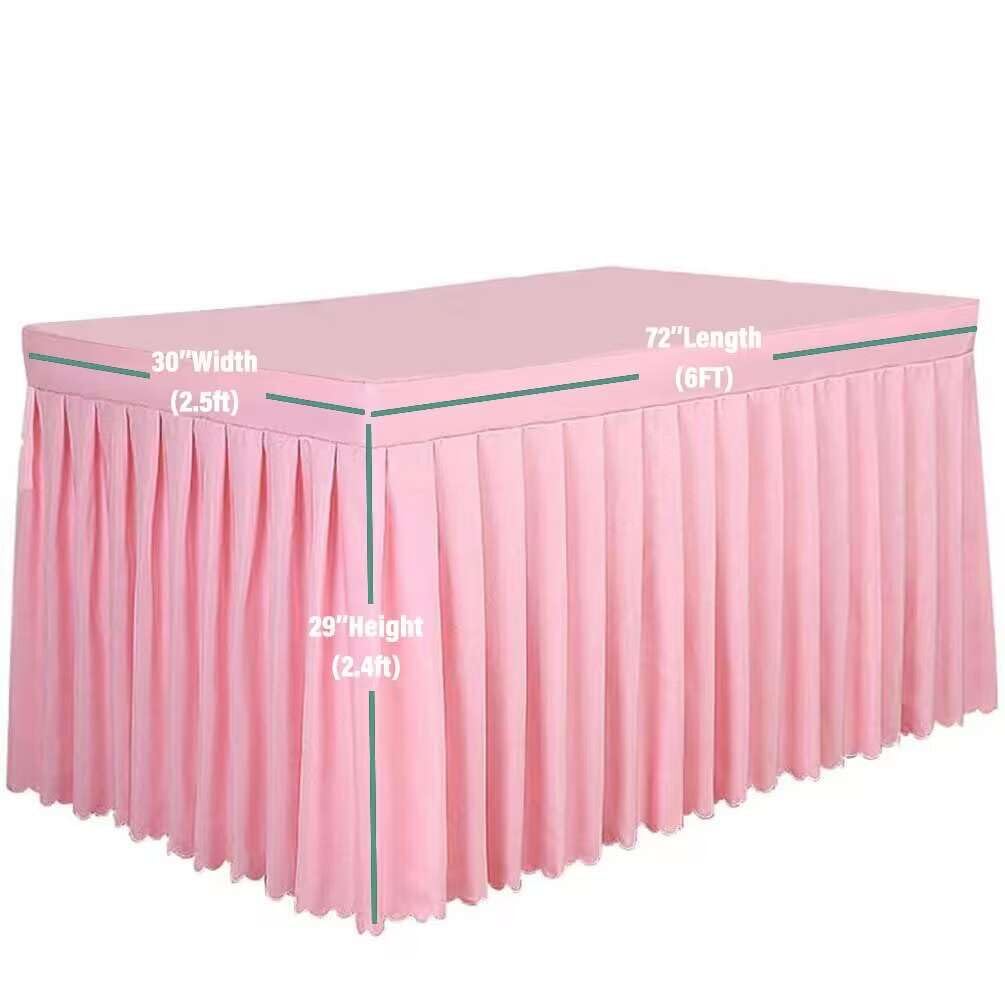 6ft Pink Fitted Table Skirt - Polyester Tablecloth for 6 Foot Rectangle Tables | Banquet, Wedding & Party Decor | Perfect for Events, Catering & Buffet Displays