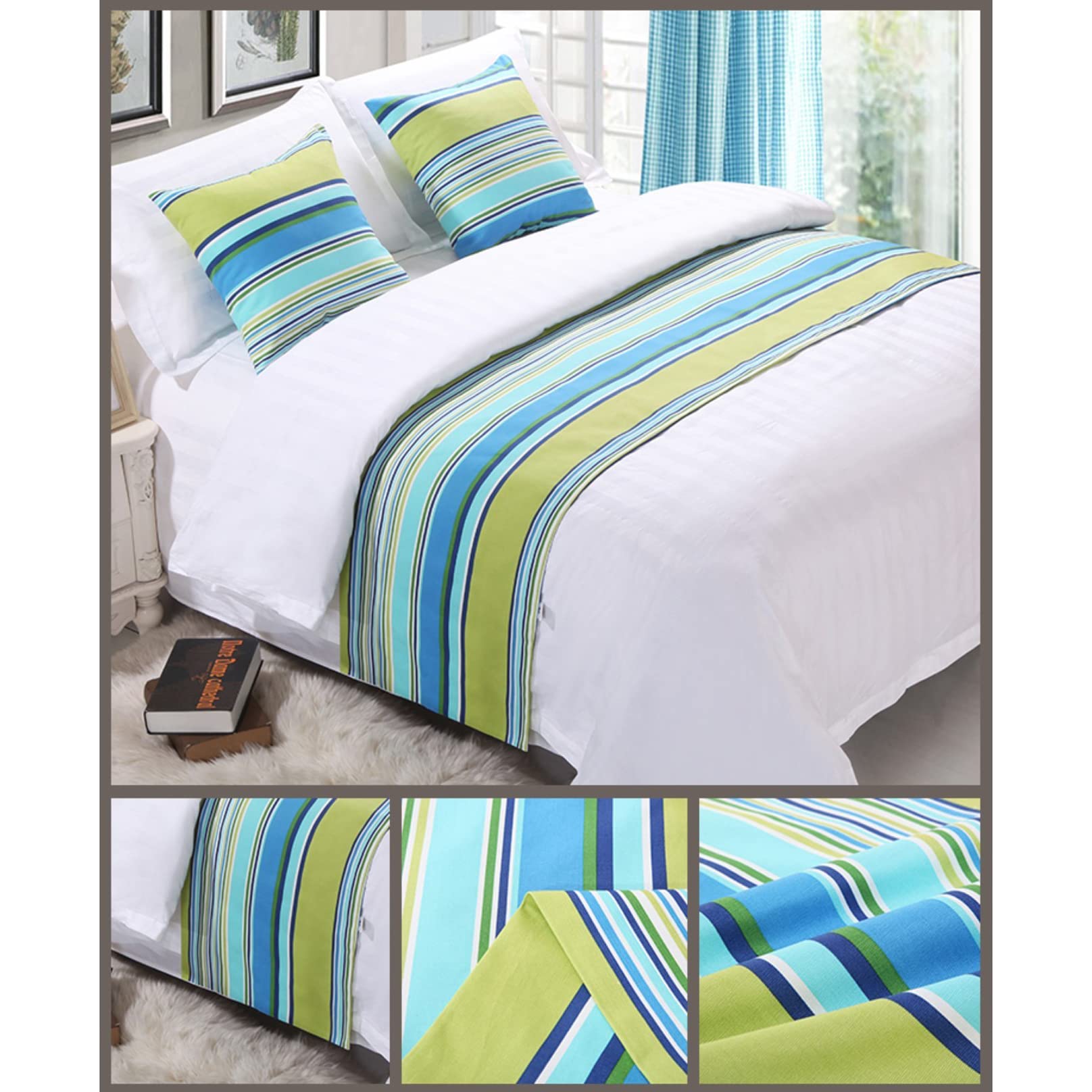 Stripe Bedspread Runner - 210x50cm Linen Bedding Protector for Foot of Bed, Hotel Decor, Bed Scarf & Throw Blanket - Perfect for Bedroom, Guest Room & Luxury Hotel Styling