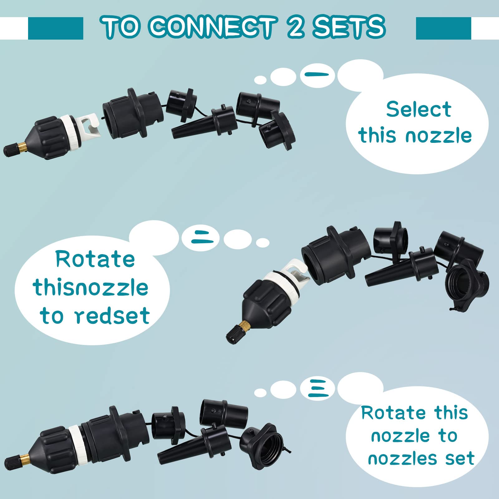 Treela Inflatable Air Pump Adapter - 9 Valve Nozzles for SUP, Paddle Board, Boat & Car - Universal Air Compressor Valve Connector - Perfect for Outdoor Water Sports & Roadside Emergencies