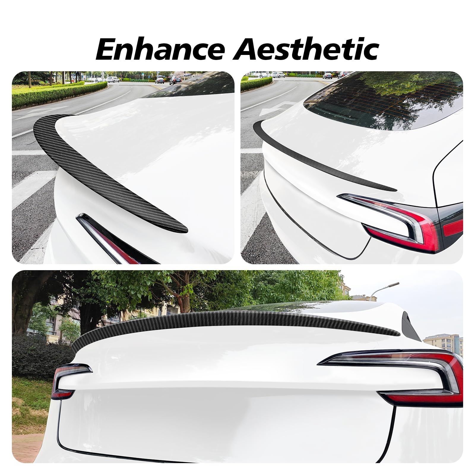2025 Upgraded Real Carbon Fiber Spoiler for Tesla Model 3 Highland 2024-2025 | Sporty Rear Trunk Lip Wing | Matte Black Tesla Model 3 Accessories | Enhances Aerodynamics & Style for Street Racing & Car Shows