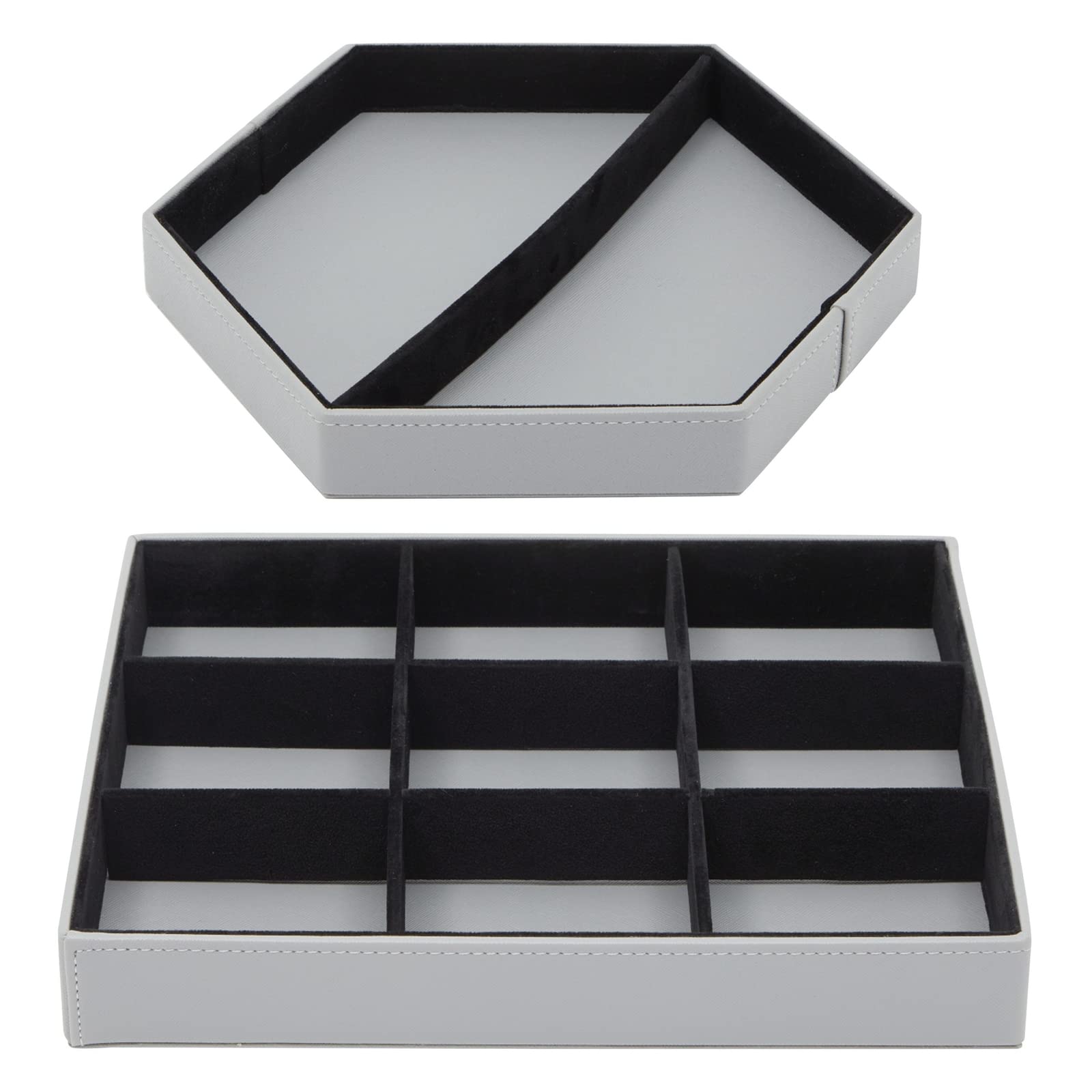 Juvale Set of 2 Gray Faux Leather Valet Trays for Men - Customizable Key & Wallet Organizer, Watch Catch All Tray, Nightstand Drawer Organizer - Perfect for Entryway Table, Dresser Top & Bedside Storage (2 Shapes)