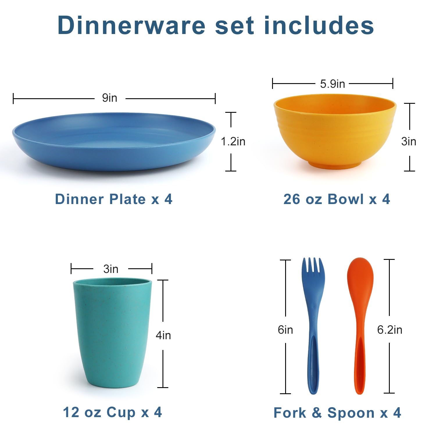 20-Piece Eco-Friendly Wheat Straw Dinnerware Set - Unbreakable Plates & Bowls, Reusable Plastic-Free Alternative - Microwave & Dishwasher Safe - Perfect for Camping, Picnics & Family Dinners (4-Person Set, Multicolor) - Ideal for Outdoor Adventures, Sustainable Living & Everyday Use