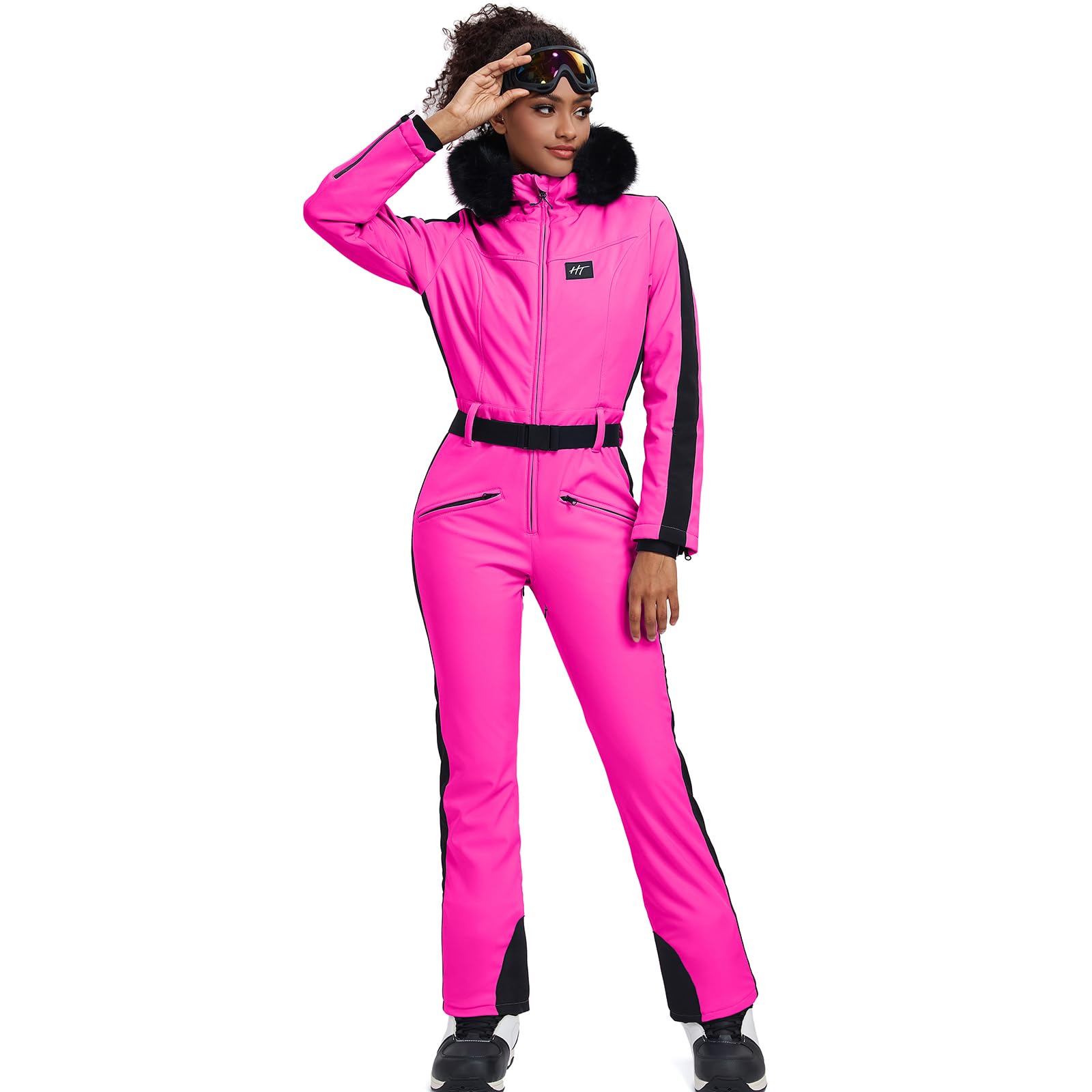 HOTIAN Women's Slim Fit Waterproof Ski Suit - One Piece Winter Snowboard Jumpsuit for Outdoor Snow Sports & Cold Weather Activities