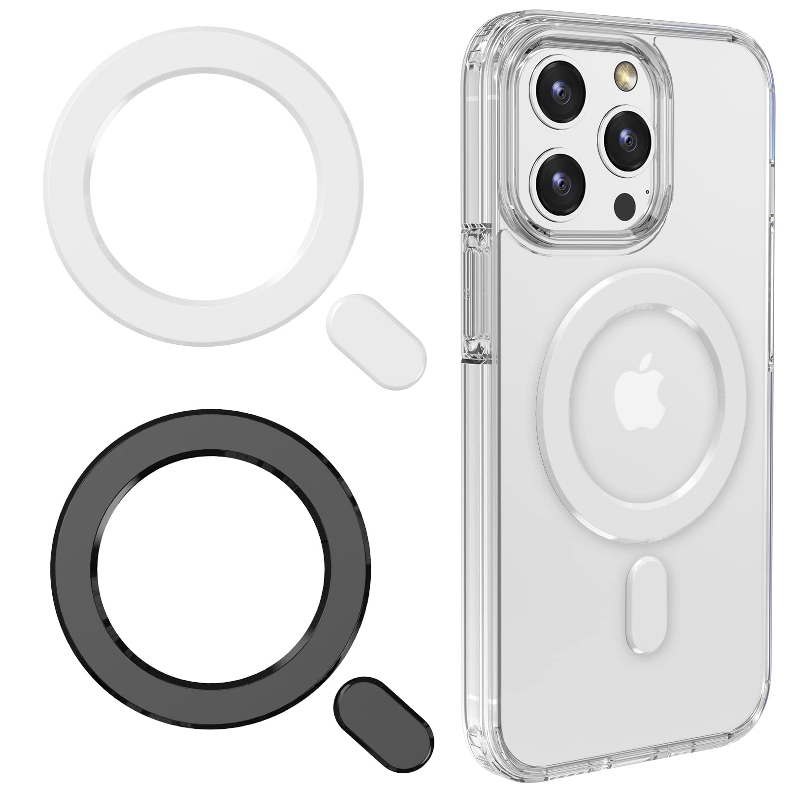 2 Pack Universal MagSafe Ring - Magnetic Sticker Adapter Compatible with iPhone 16/15/14/13/12 Pro Max/Mini & Galaxy S25/S24 - Black & White - Perfect for Wireless Charging & Magsafe Accessories (Home, Office, Car Use)