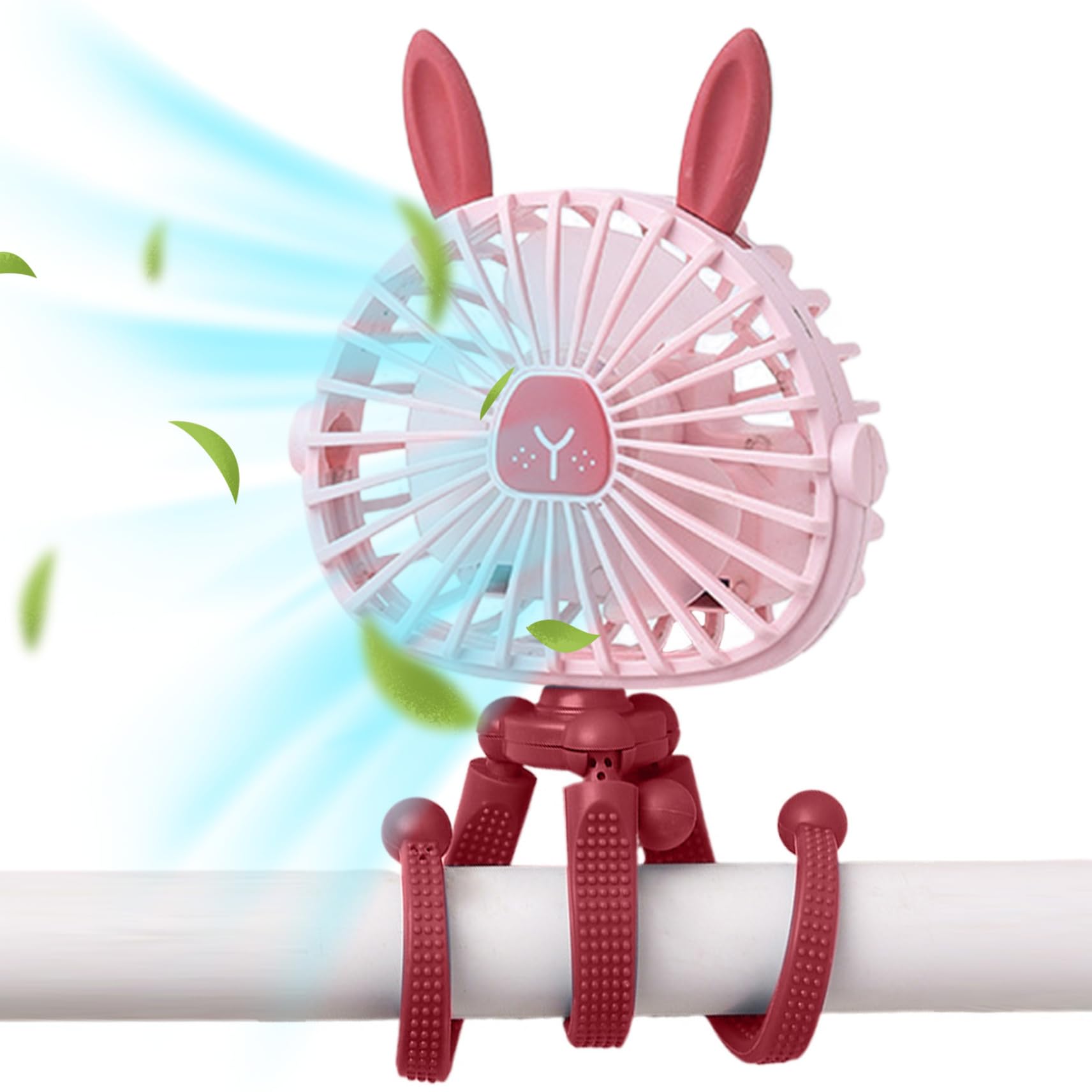Cute Bunny Stroller Fan - 3 Speed Adjustable USB Rechargeable Baby Fan with Light, 360° Rotation & 500mAh Battery | Perfect for Strollers, Car Seats, Desks, Camping & Outdoor Activities