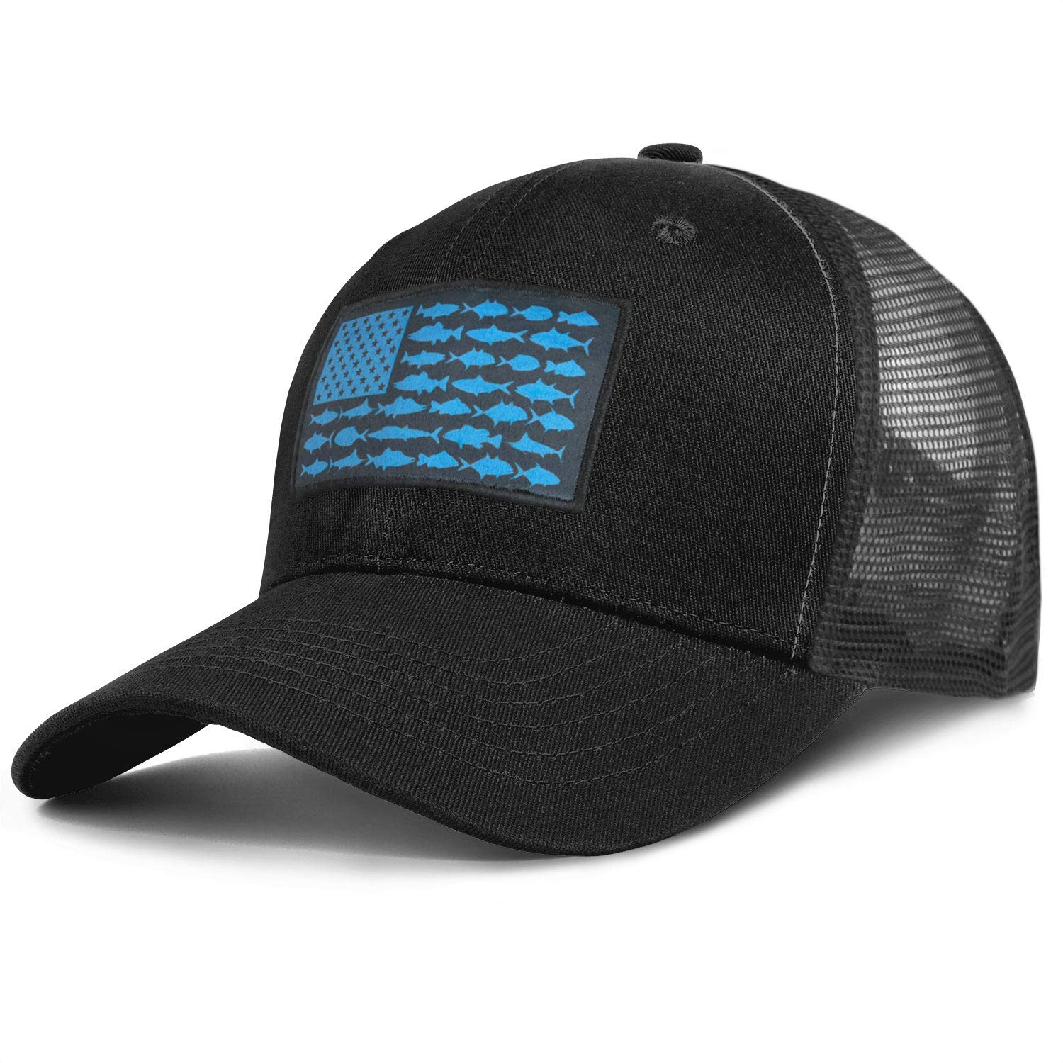 American Fish Flag Trucker Hats for Men - Adjustable Snapback Fishing Caps - Best Outdoor Gifts for Anglers, Camping, Hiking & Daily Wear - Patriotic USA Fishing Accessories