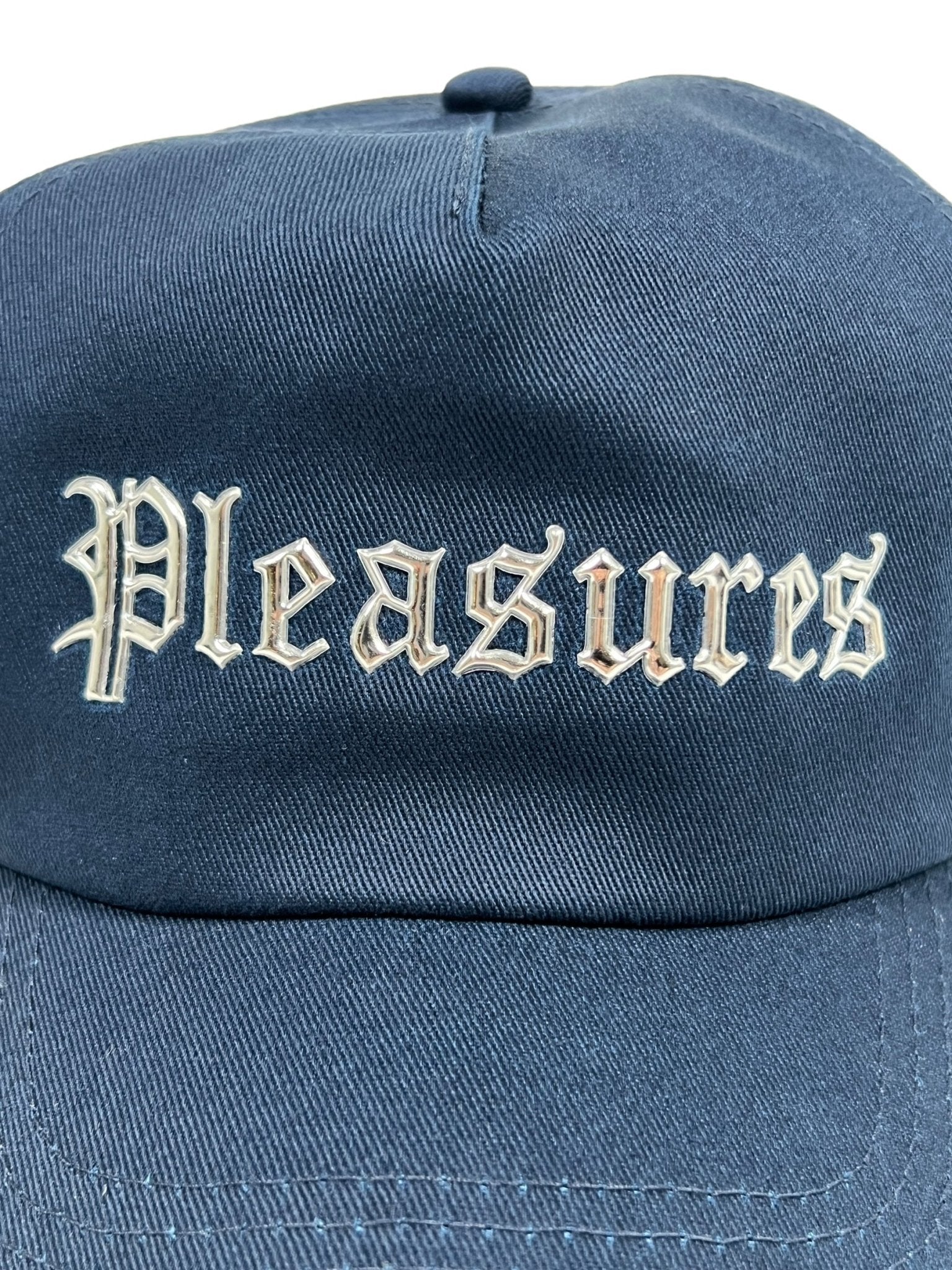 Pleasures Chrome Snapback Hat - Adjustable Navy Blue Baseball Cap for Men & Women - Perfect for Streetwear, Hip Hop Fashion & Casual Outfits